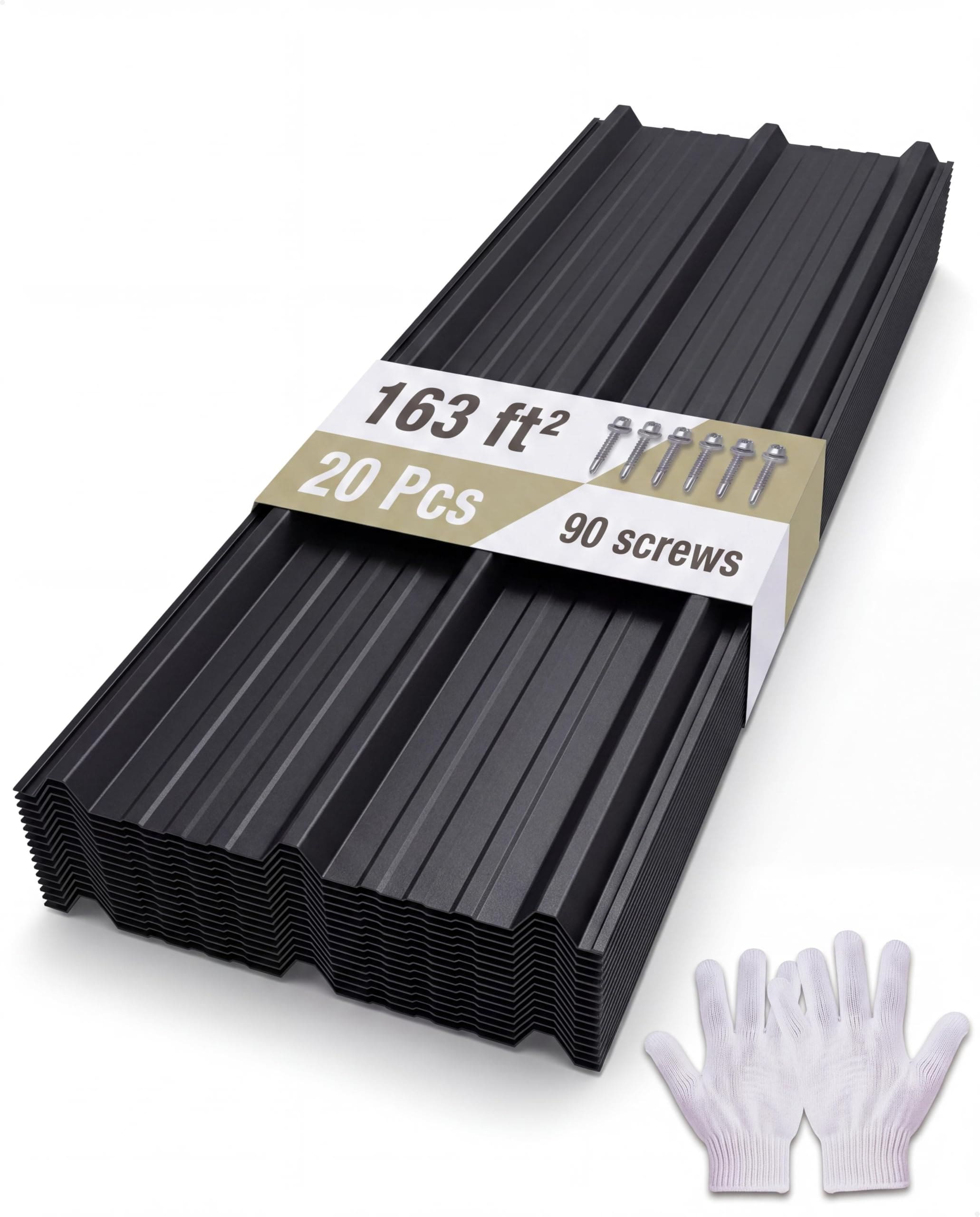 DEXSO Ribbed Galvanized Steel Roofing Panels Black 20 Pcs 59.1 by 19.8 Inch