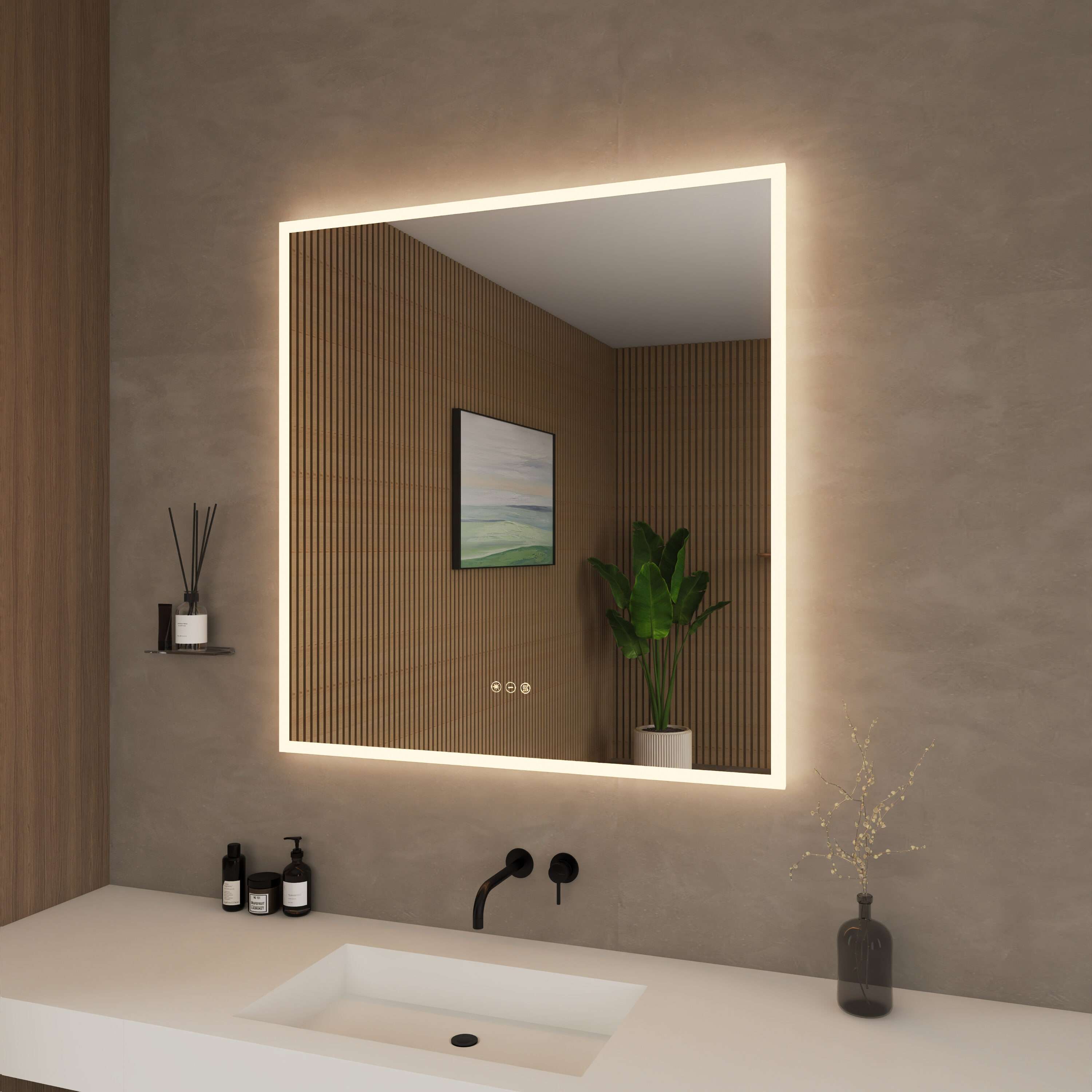 Wyndham Collection Element 34-in x 36-in Polished Frameless Rectangle LED Lighted Fog Free Bathroom Vanity Mirror ( Clear )