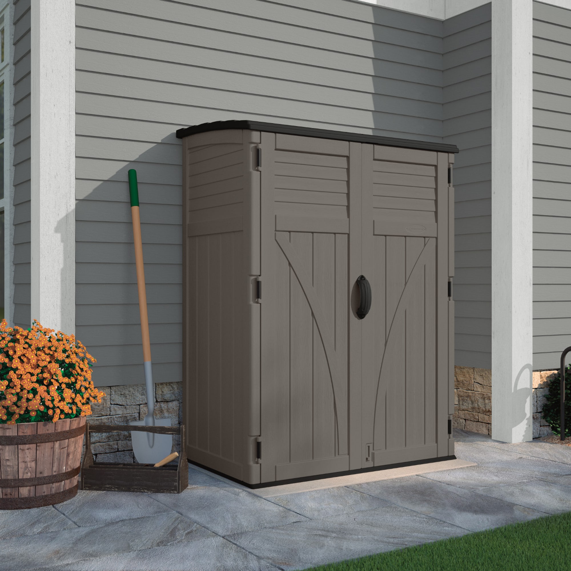 Suncast BMS5700SB 3-ft x 4-ft Extra Large Vertical Gray Lean-to Resin Storage Shed (Floor Included)