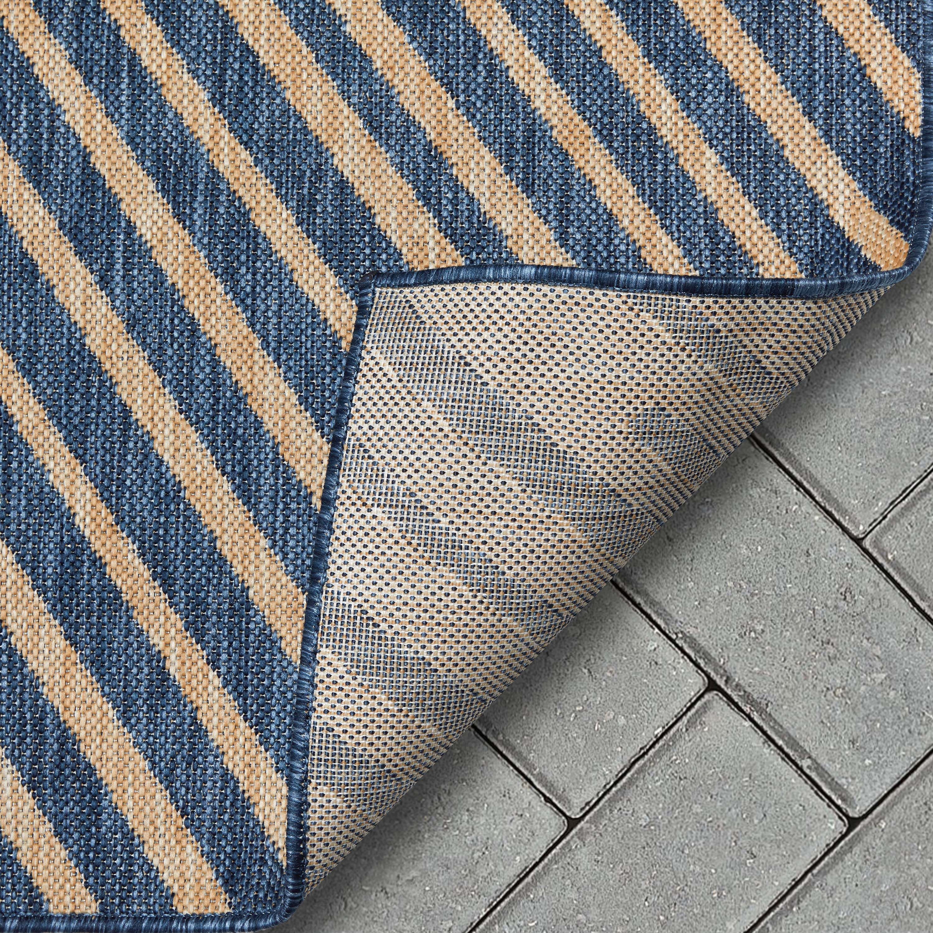 Reversible Striped Synthetic 5' x 7' Blue Outdoor Rug