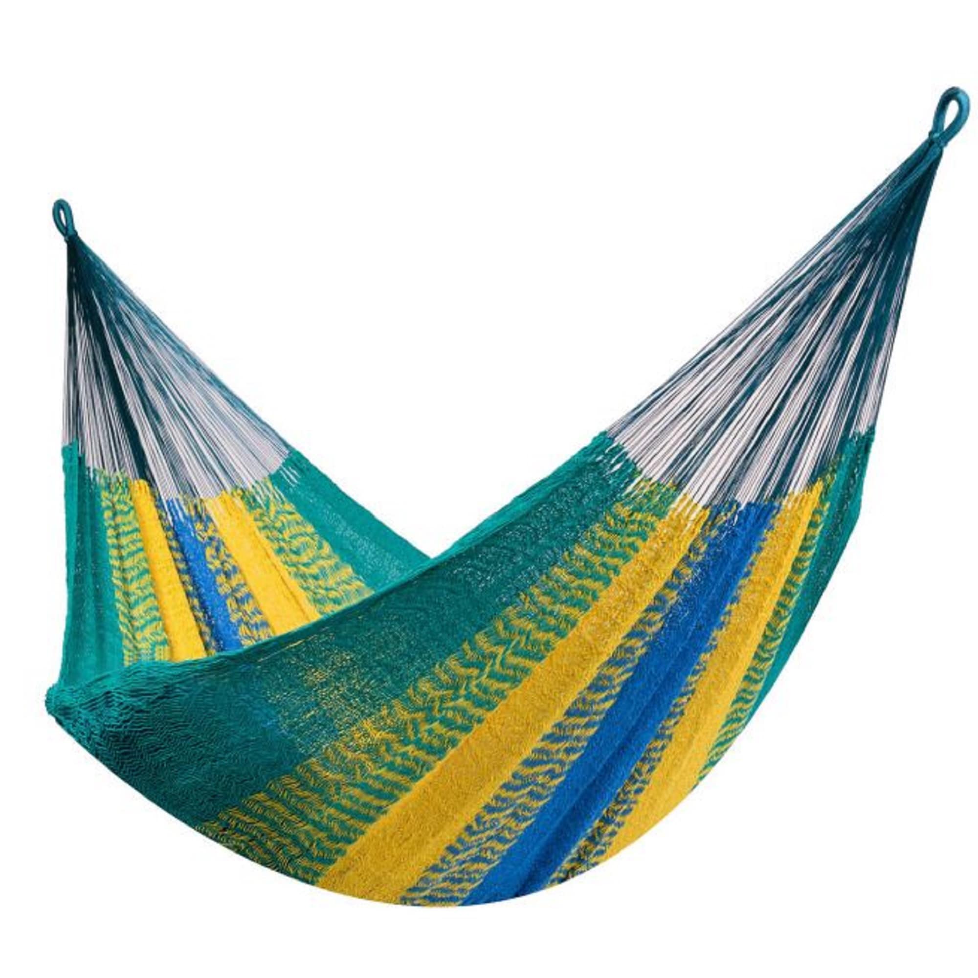 New Double Luxury Mayan Hammock Bed Cotton BLUE Outdoors Made In Mexico 