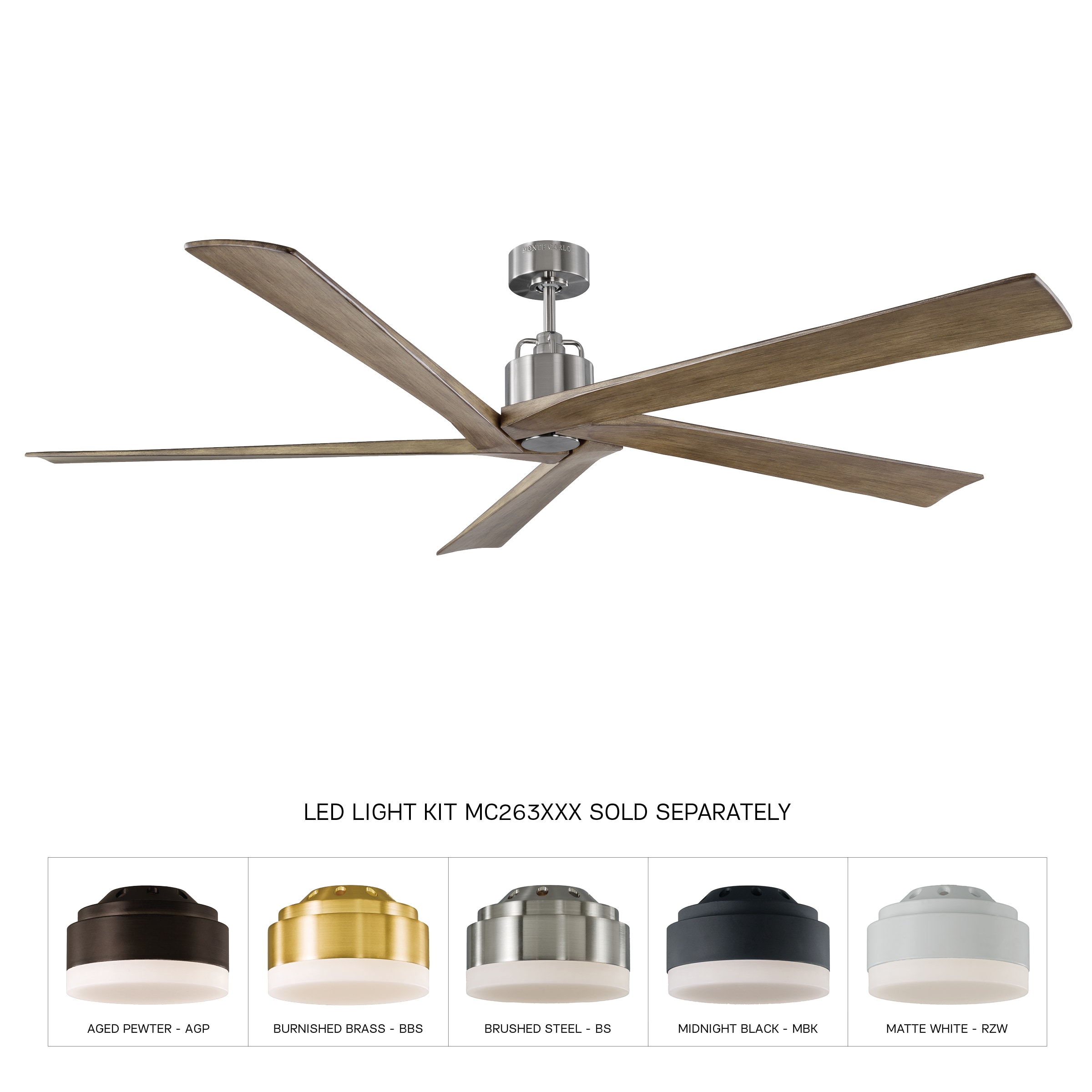 Aspen 70" Brushed Steel Ceiling Fan with Grey Weather Oak Blades