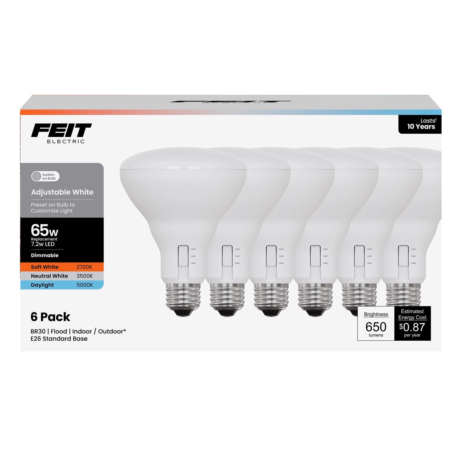 Feit Electric Feit BR30 E26 (Medium) LED Bulb Adjustable White 65 Watt ...