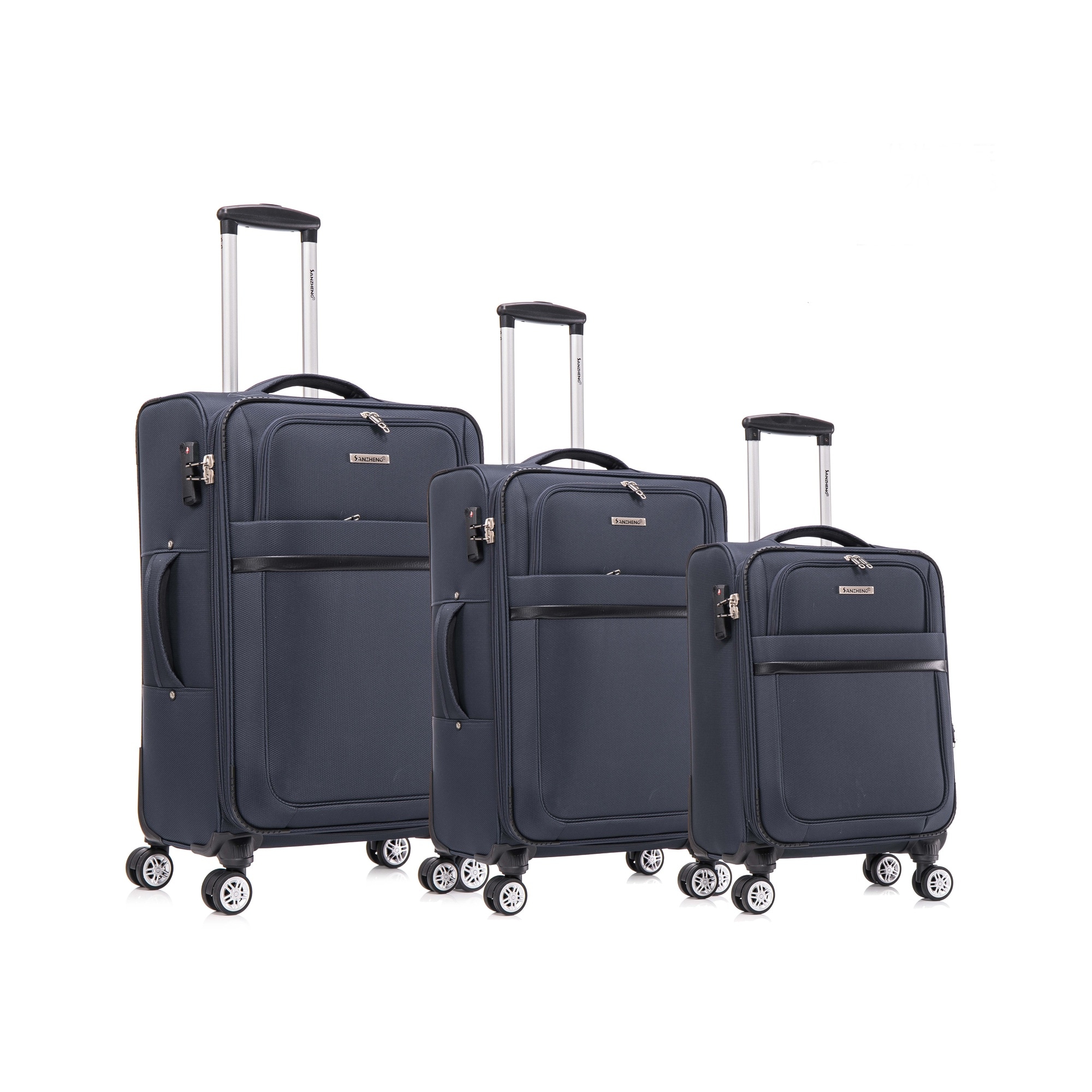 LIVACA - 20 inch x 26 inch x 30 inch Dark Blue Fabric Soft Luggage Set with Swivel Wheels and Pas...