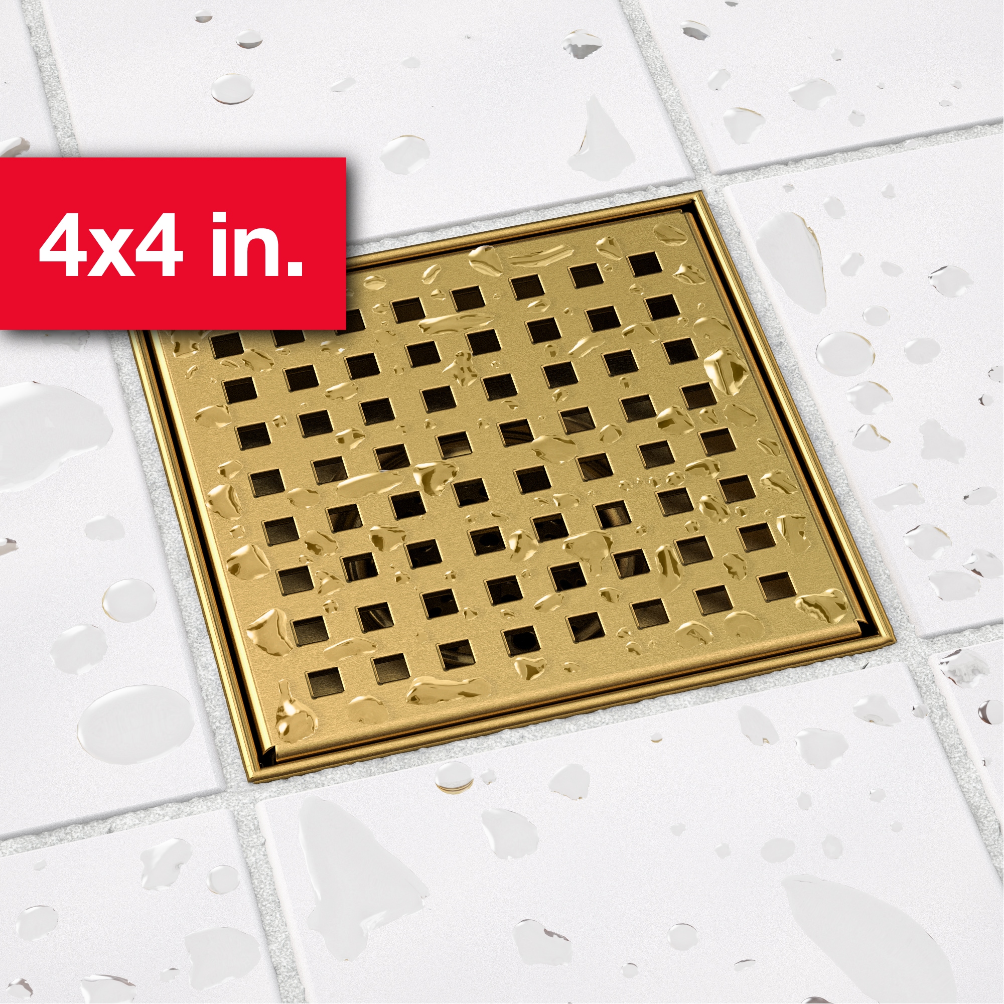 Oatey VT32040BG Vivante 4-in Brushed Gold Square Shower Drain with Square Pattern