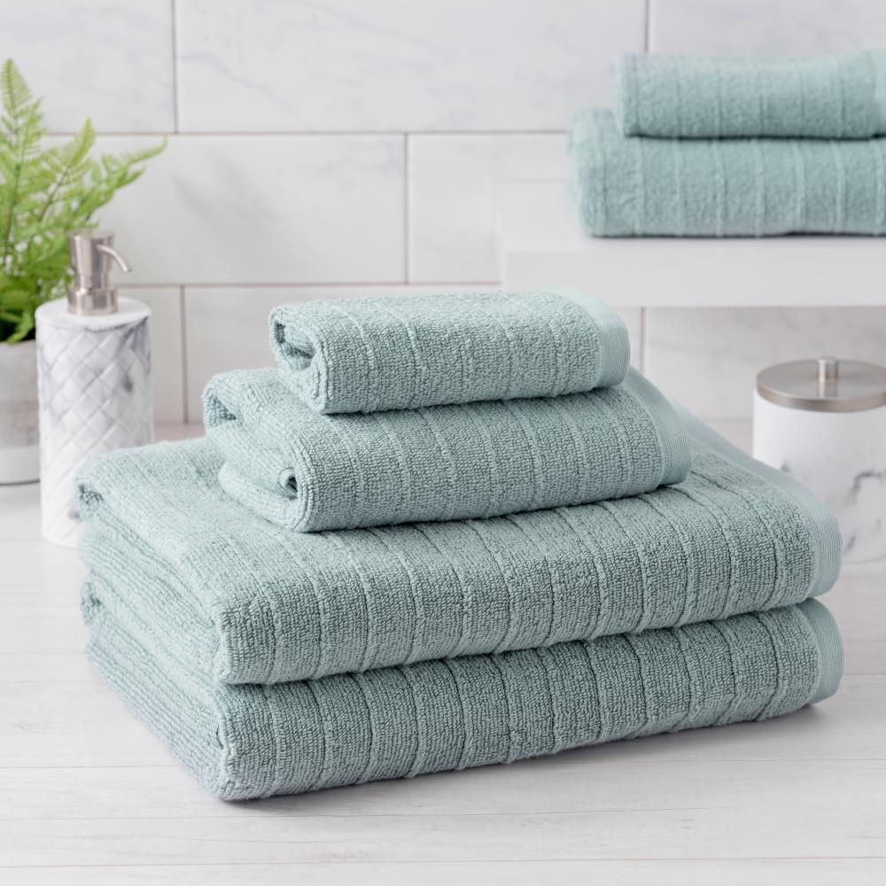 100% Cotton Bath Towels Soft & Absorbent Towels for Bathroom Welhome James Stripe Textured Dusty Blue Bathroom Towels Quick Dry Towels 4 Piece Bath Towels