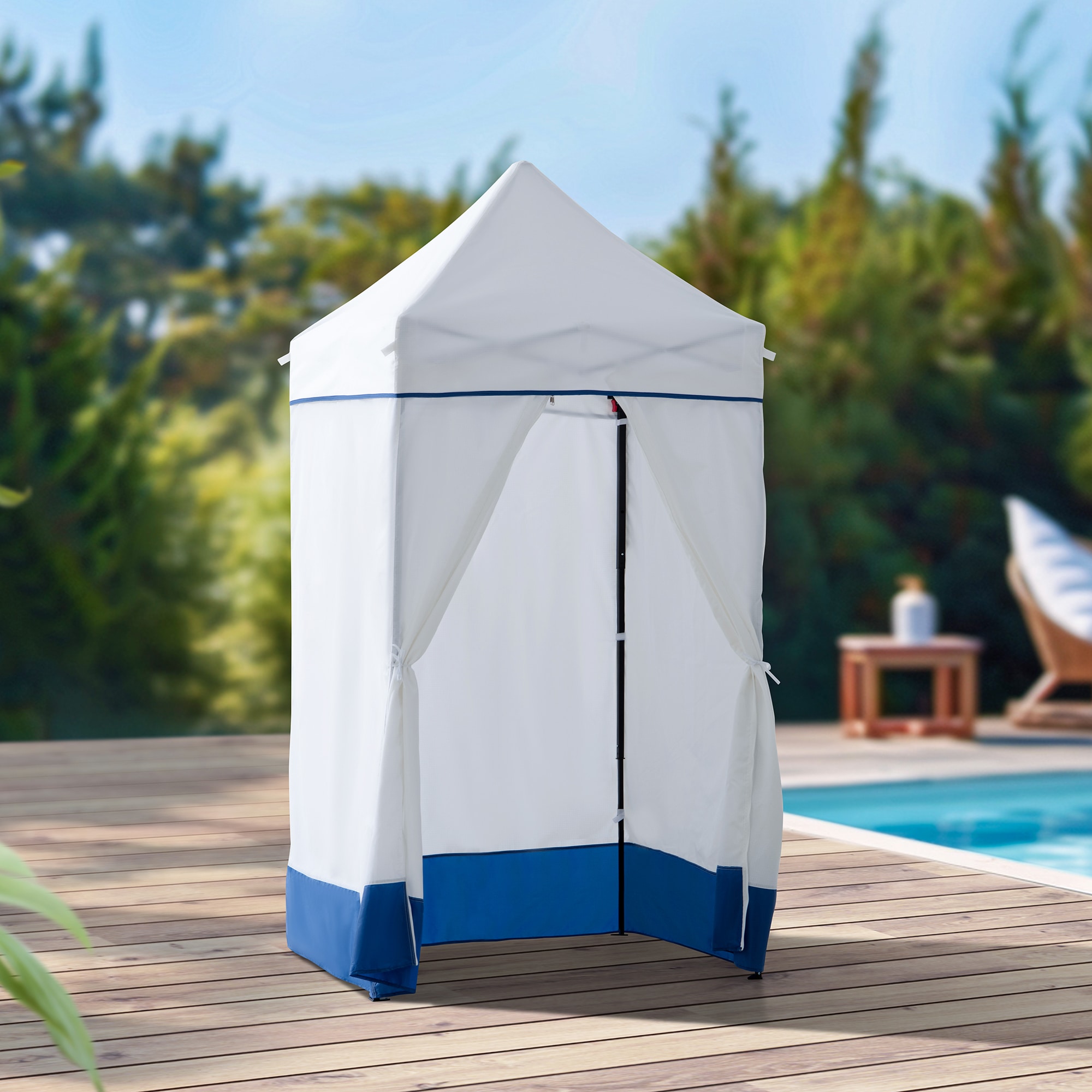 Sunjoy A109010201 4-ft x 4-ft Cabana white/blue Gazebo with Soft Top Roof