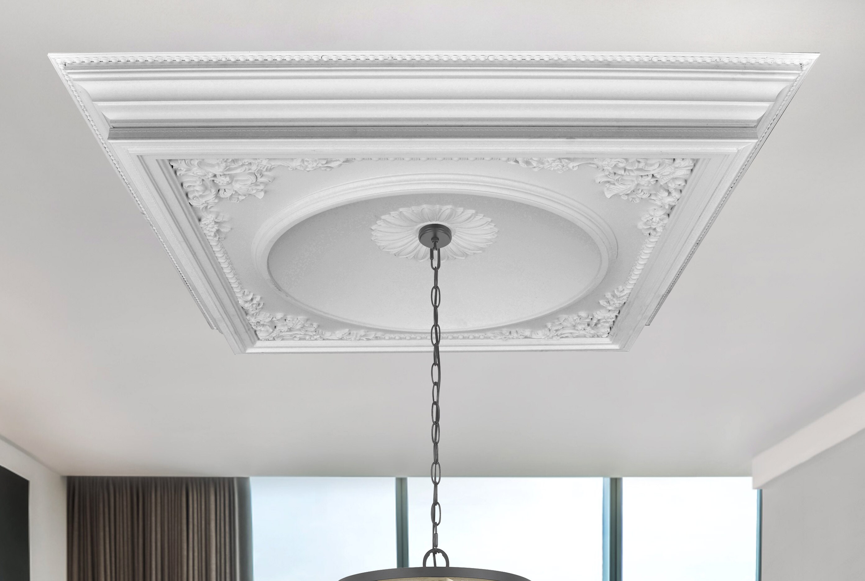 AFD HOME 12014625 Masterpiece Moldings 58-in W x 58-in L Traditional White Polystyrene Whole Ceiling Medallion