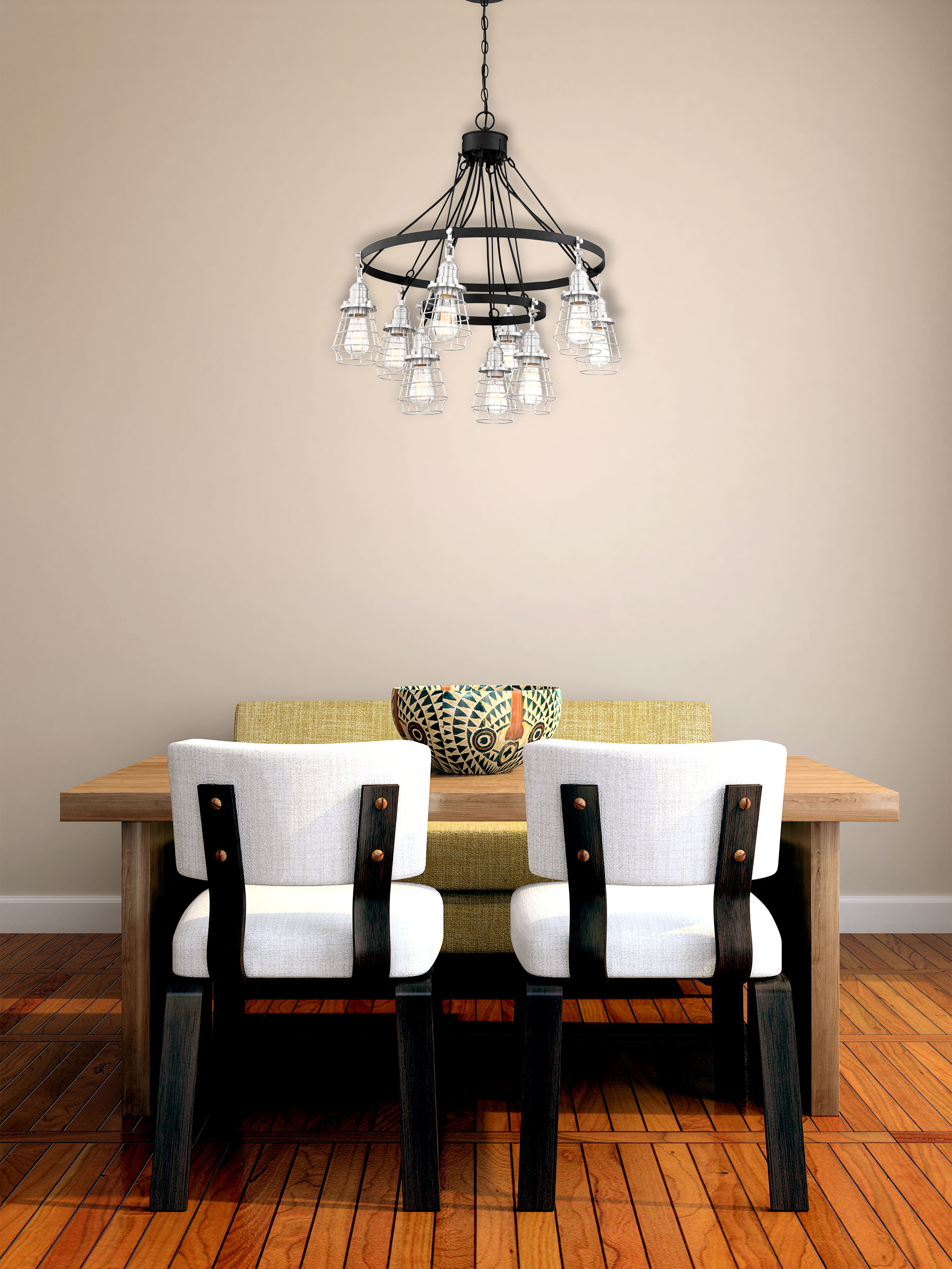 Transitional Black Cage 9-Light Polished Nickel Chandelier