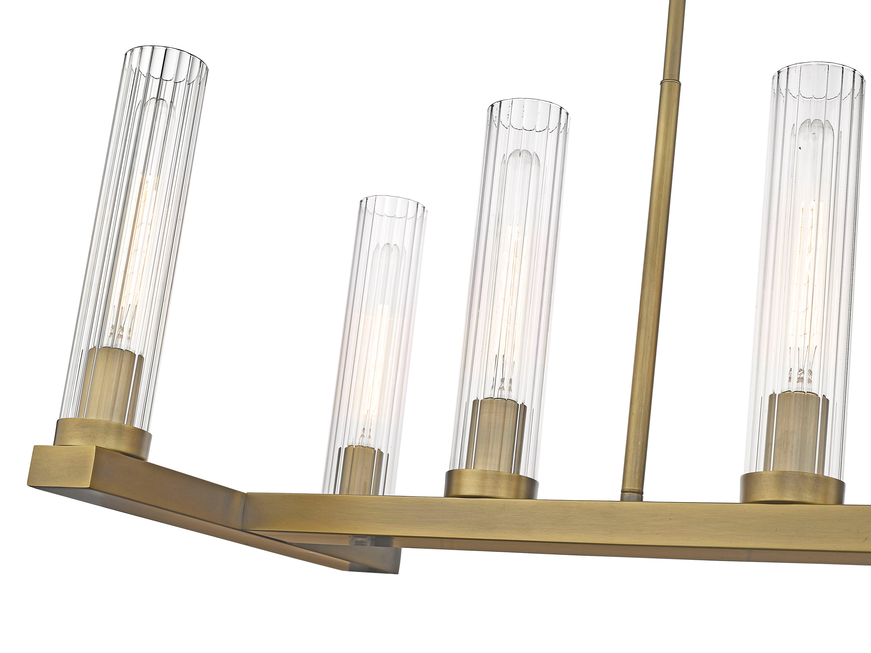 Rubbed Brass 9-Light Island Pendant with Fluted Glass Shades