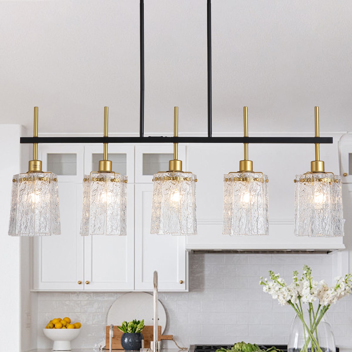 Sevenine Miren Linear 5-Light Textured Glass Wheel Chandelier for Dining Living Room No Bulbs Included