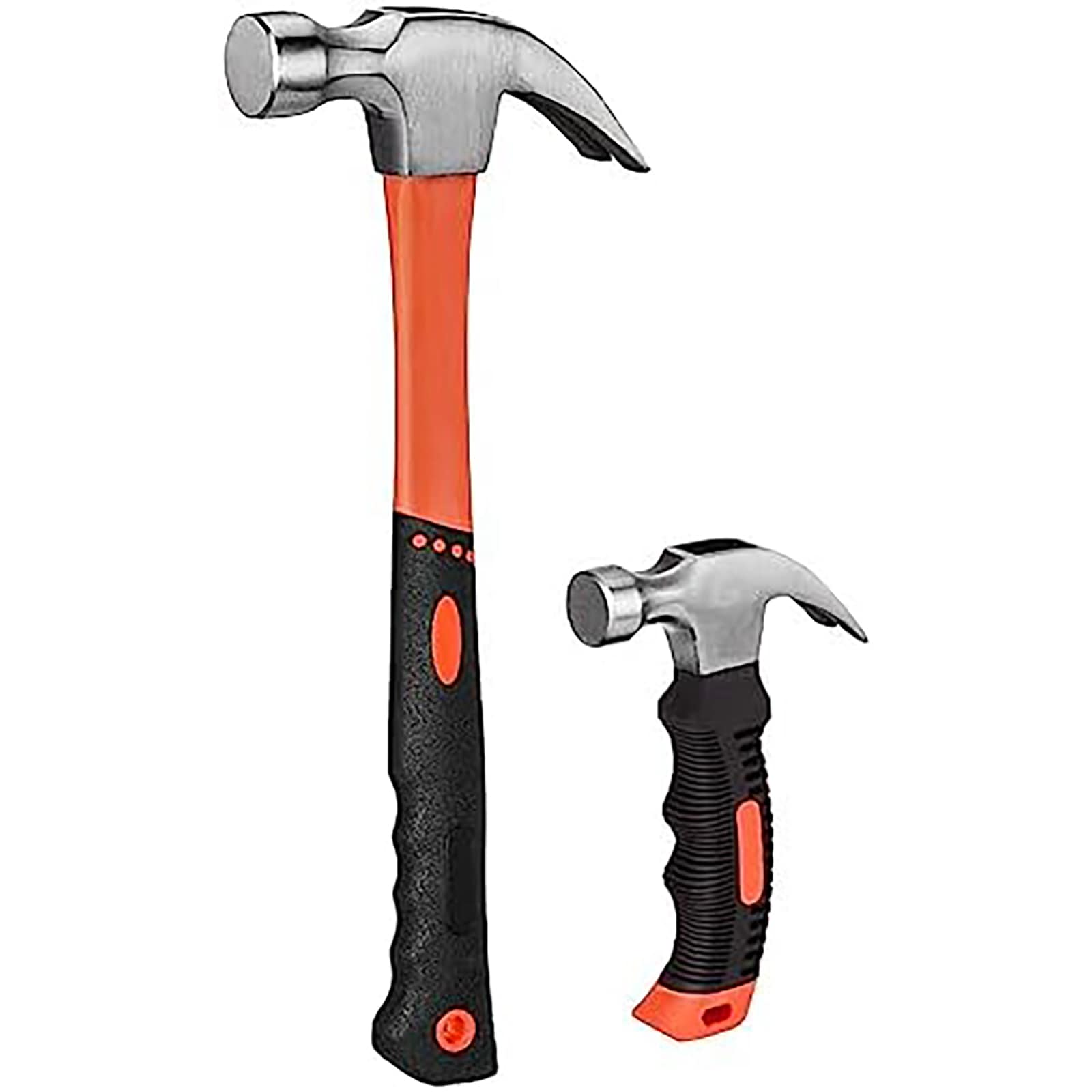 Etokfoks 2 Piece Hammer Set includes 1 Pack 8 OZ Mini Stubby Claw Hammer and 1 Pack 16 Fiberglass General Purpose Claw Hammer Soft Nonslip