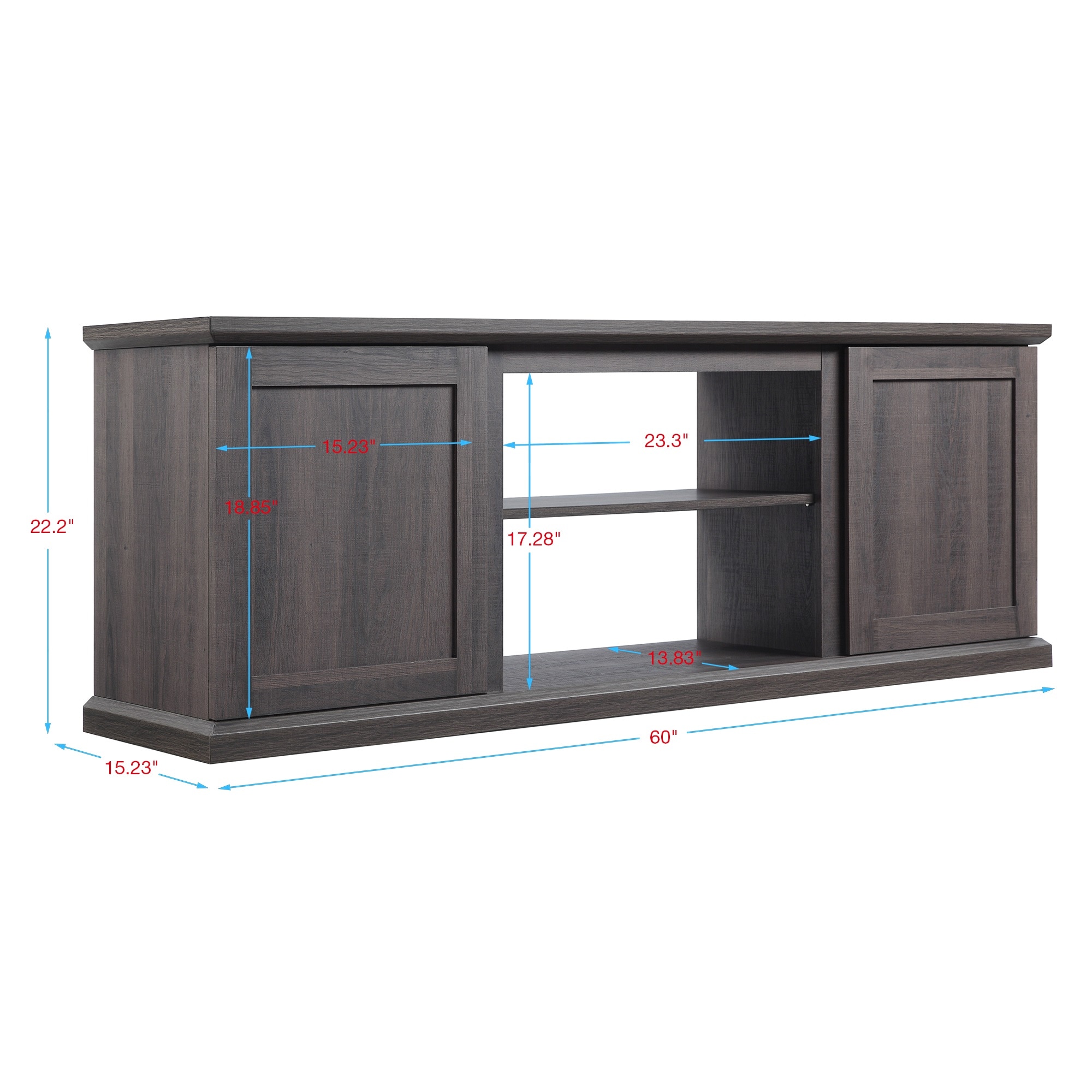 Franklin 60" Dark Brown Wood TV Stand with Cabinets
