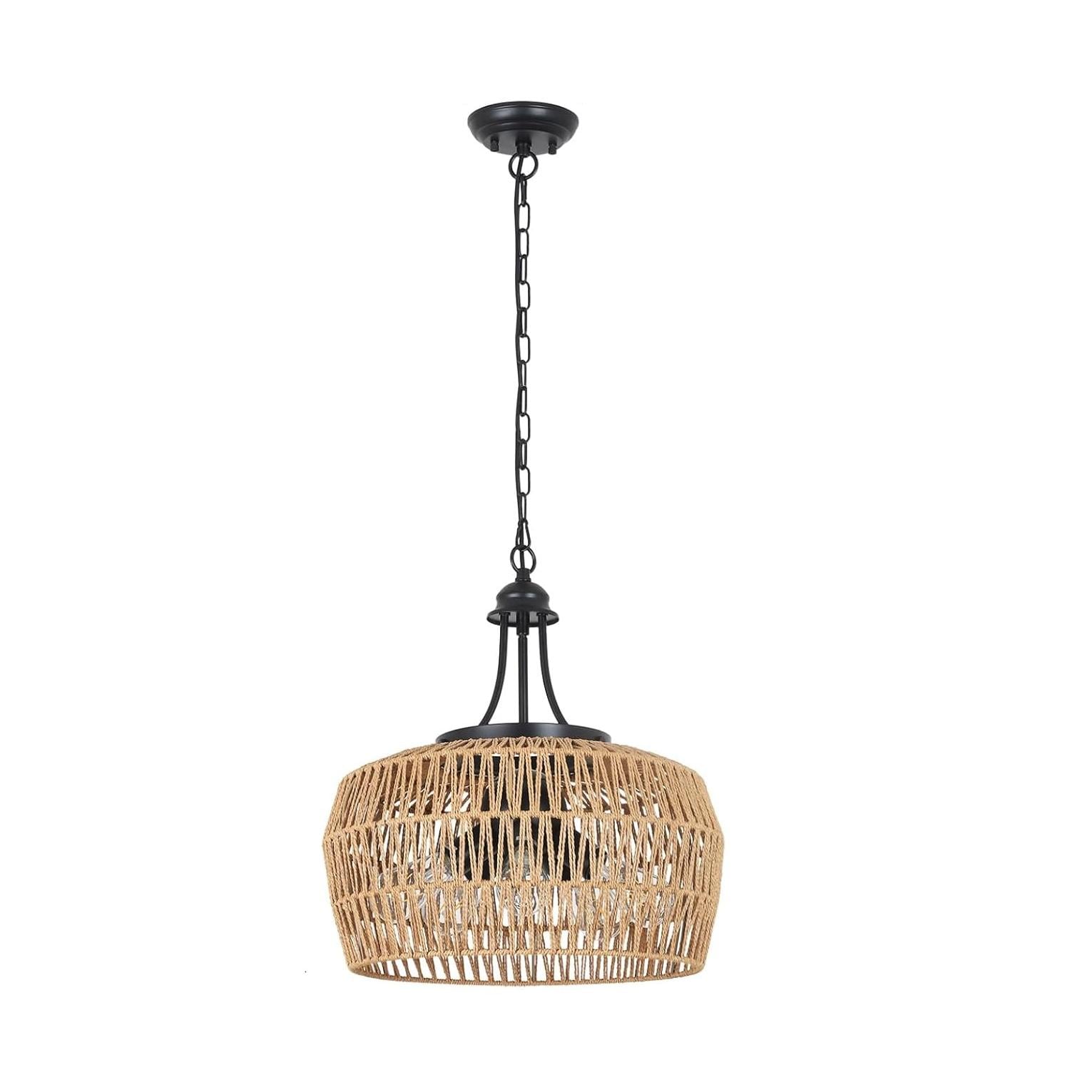 Bayfeve BFDJ-5435-LT Rattan Pendant Lights 5 -Light Brown Bohemian/global Drum Indoor/Outdoor Hanging Pendant light