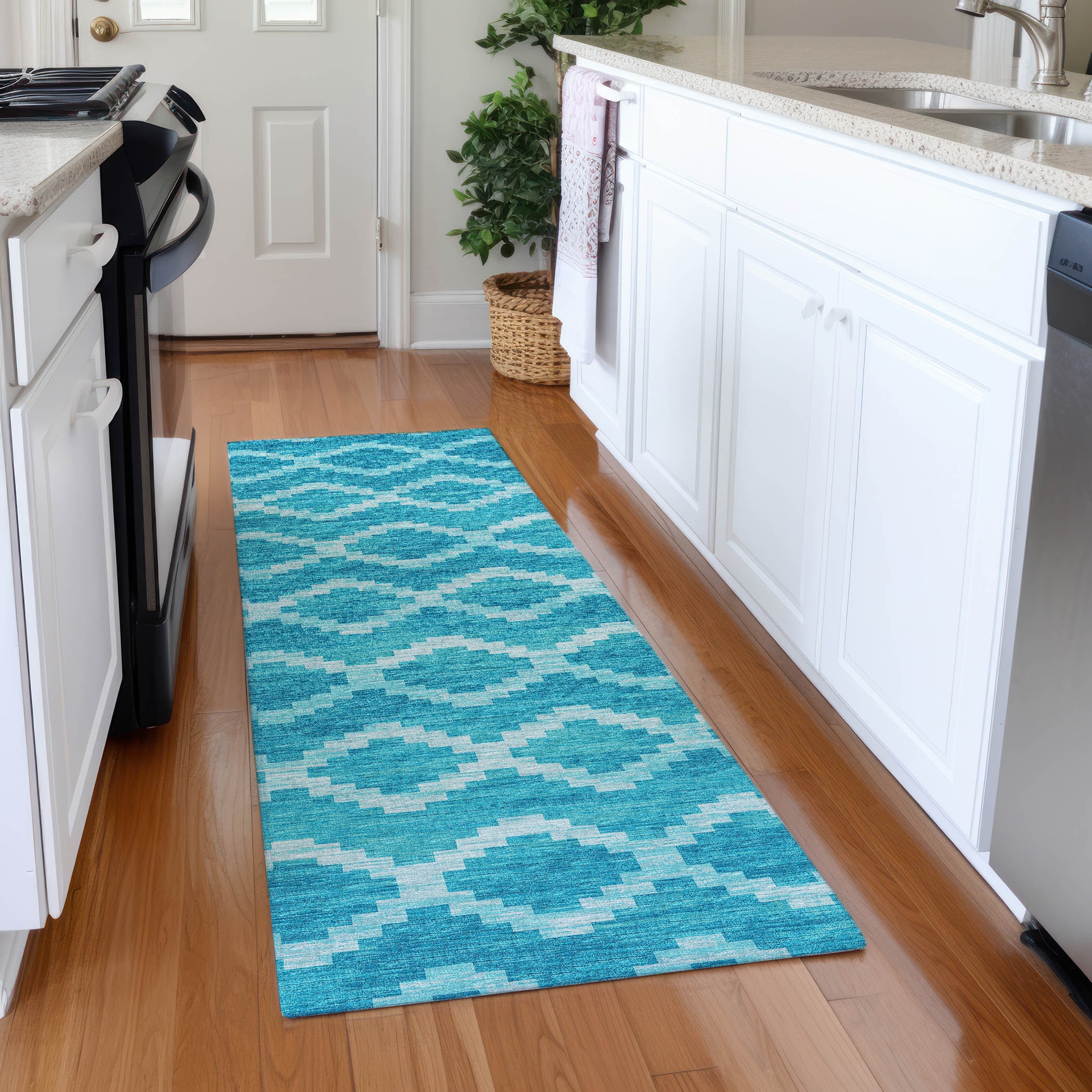 Addison Rugs AMF115TU2X8 Mayfield AMF115TU 2 x 7 (ft) Loomed Polyester Turquoise Rectangular Indoor Geometric Machine washable Area rug