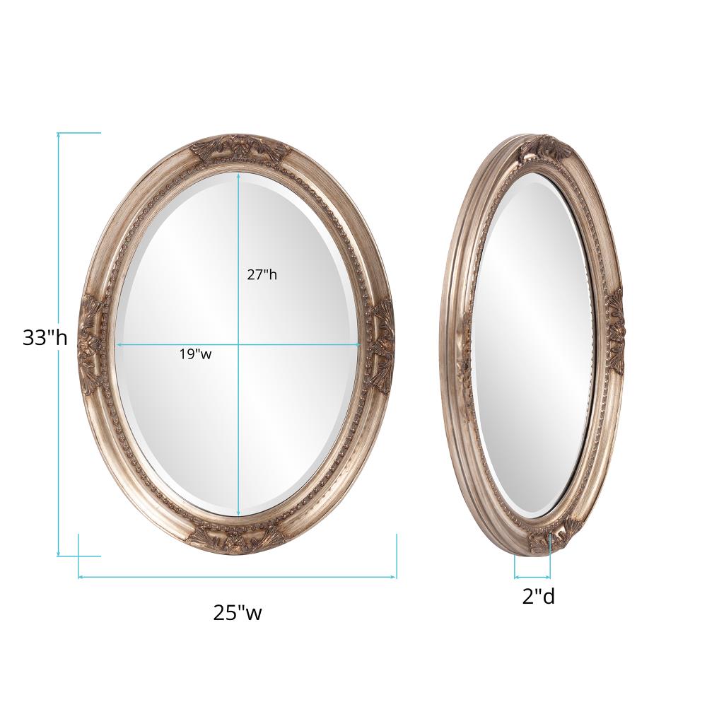 Antique Silver Oval Wood Wall Mirror with Beaded Frame