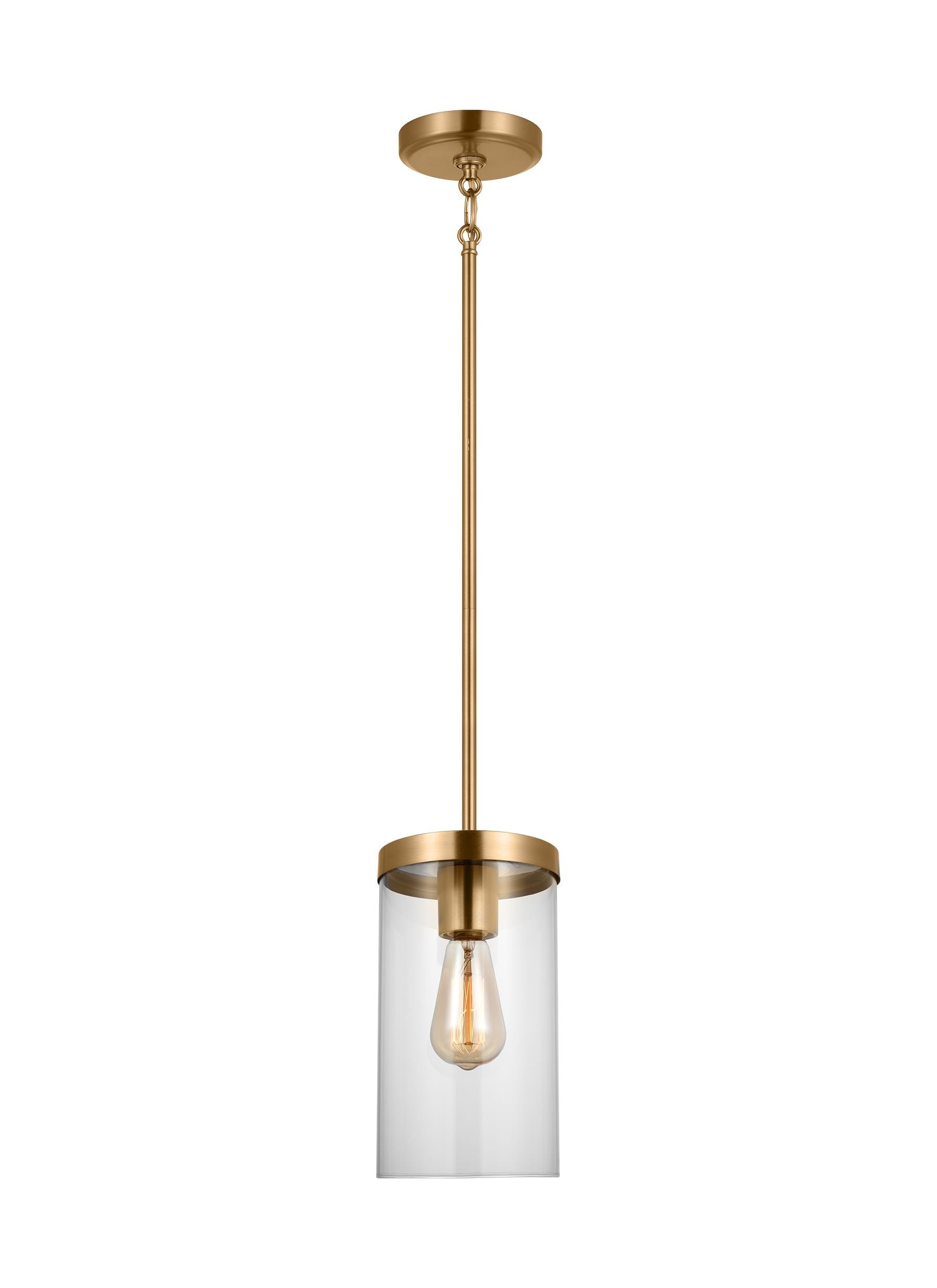 Generation Lighting 6590301-848 Zire 1 -Light Satin Brass Modern/contemporary Clear glass Cylinder Mini Hanging Pendant light