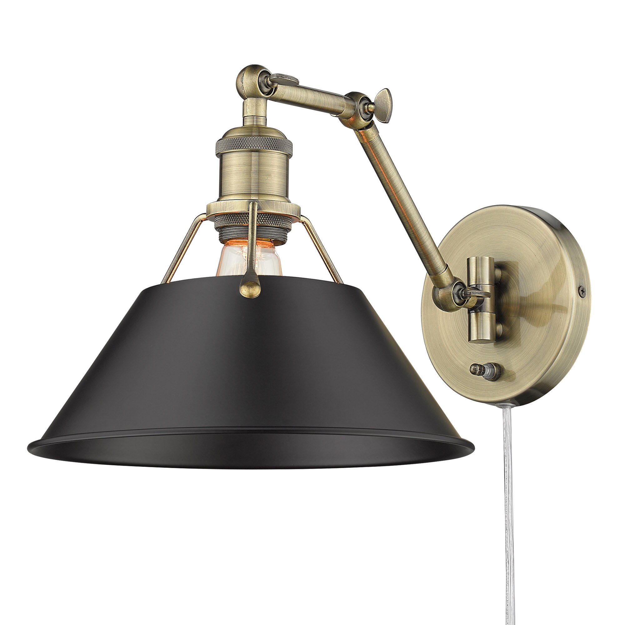 Golden Lighting 3306-A1W AB-BLK Orwell 10-in W 1 -Light Brass Industrial Wall Sconce