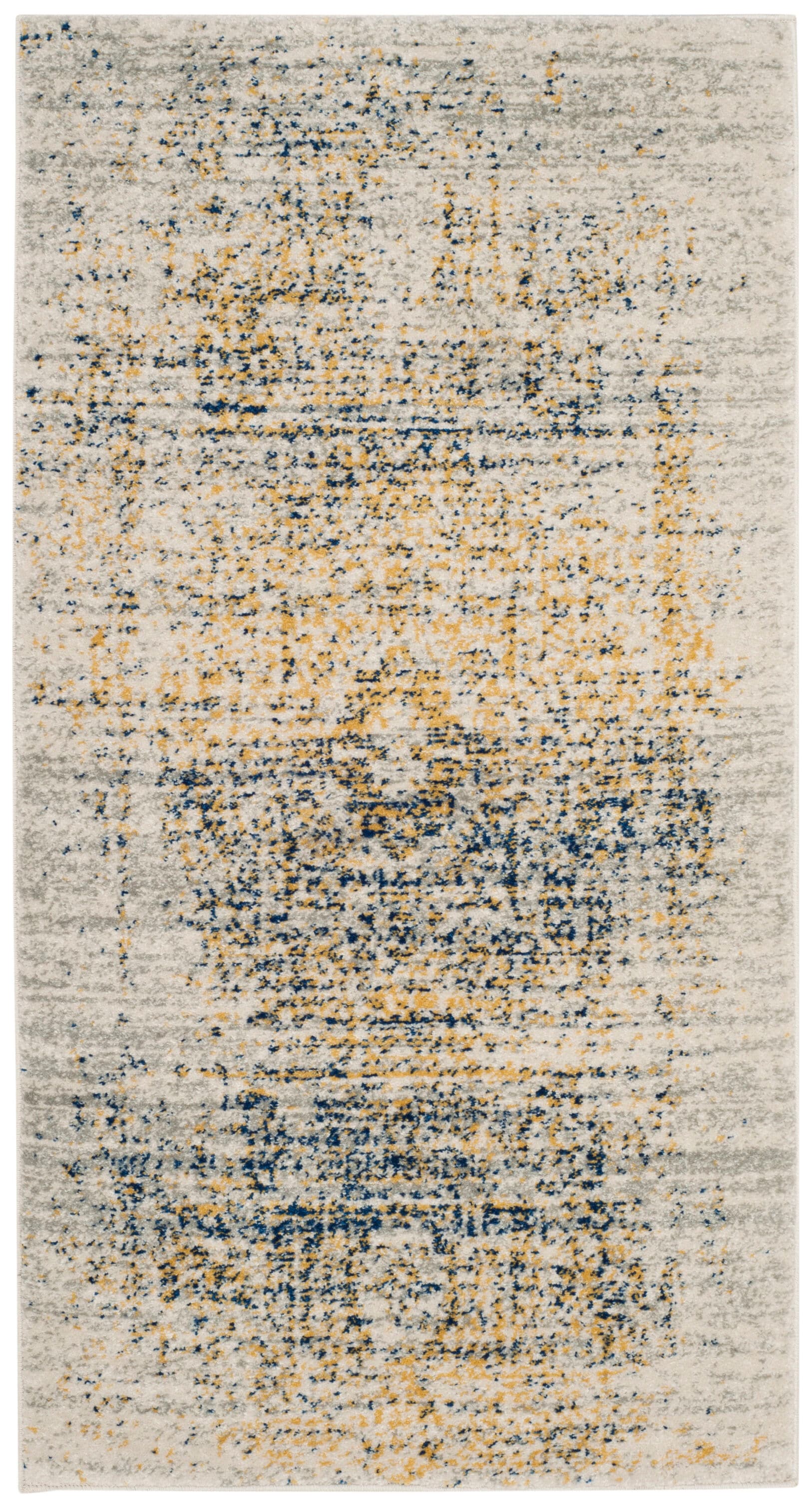 Ivory and Blue High Pile Synthetic Area Rug, 12' x 15'