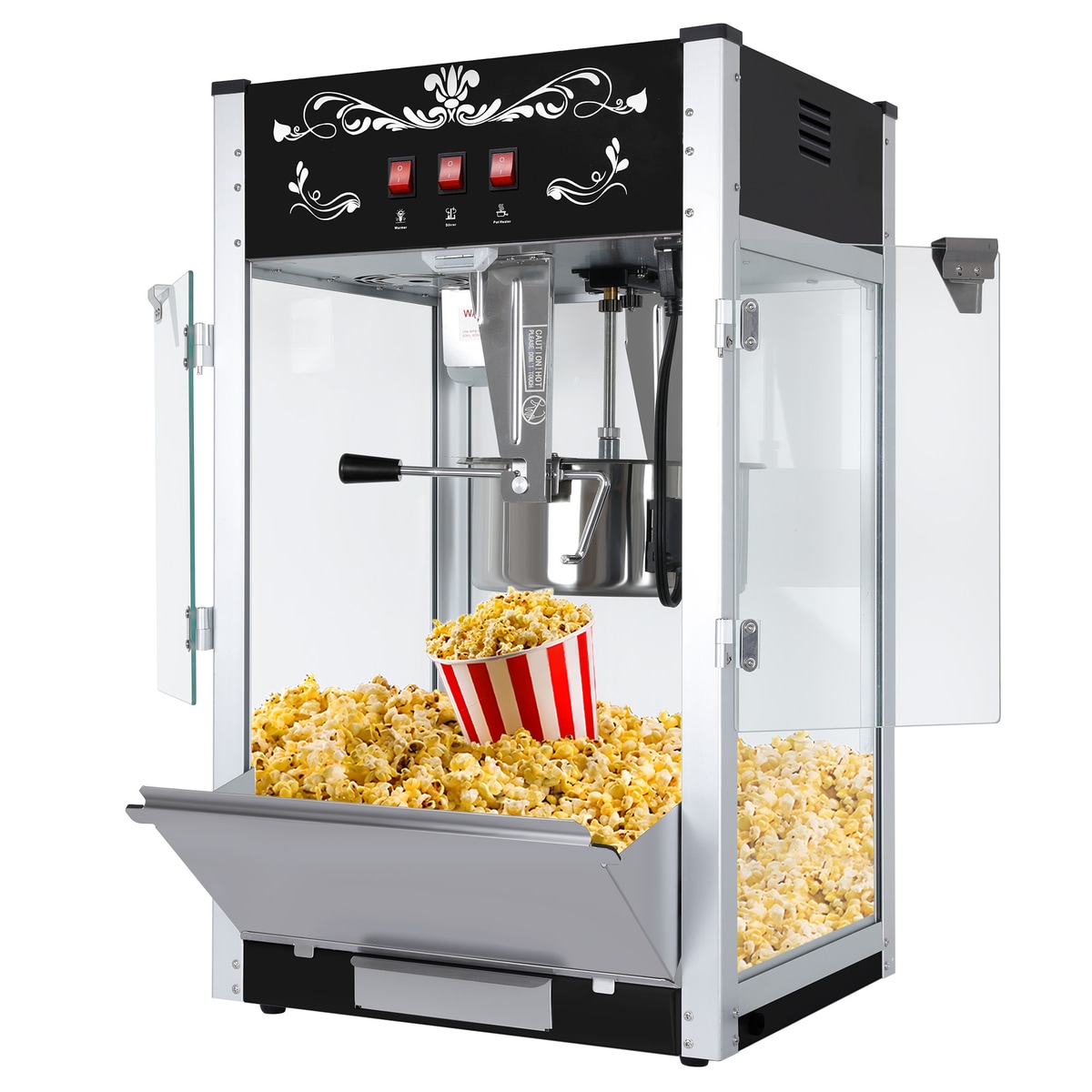 Loheer - 16-oz 1440-Watt Black Commercial Countertop Movie Theater Popcorn Machine