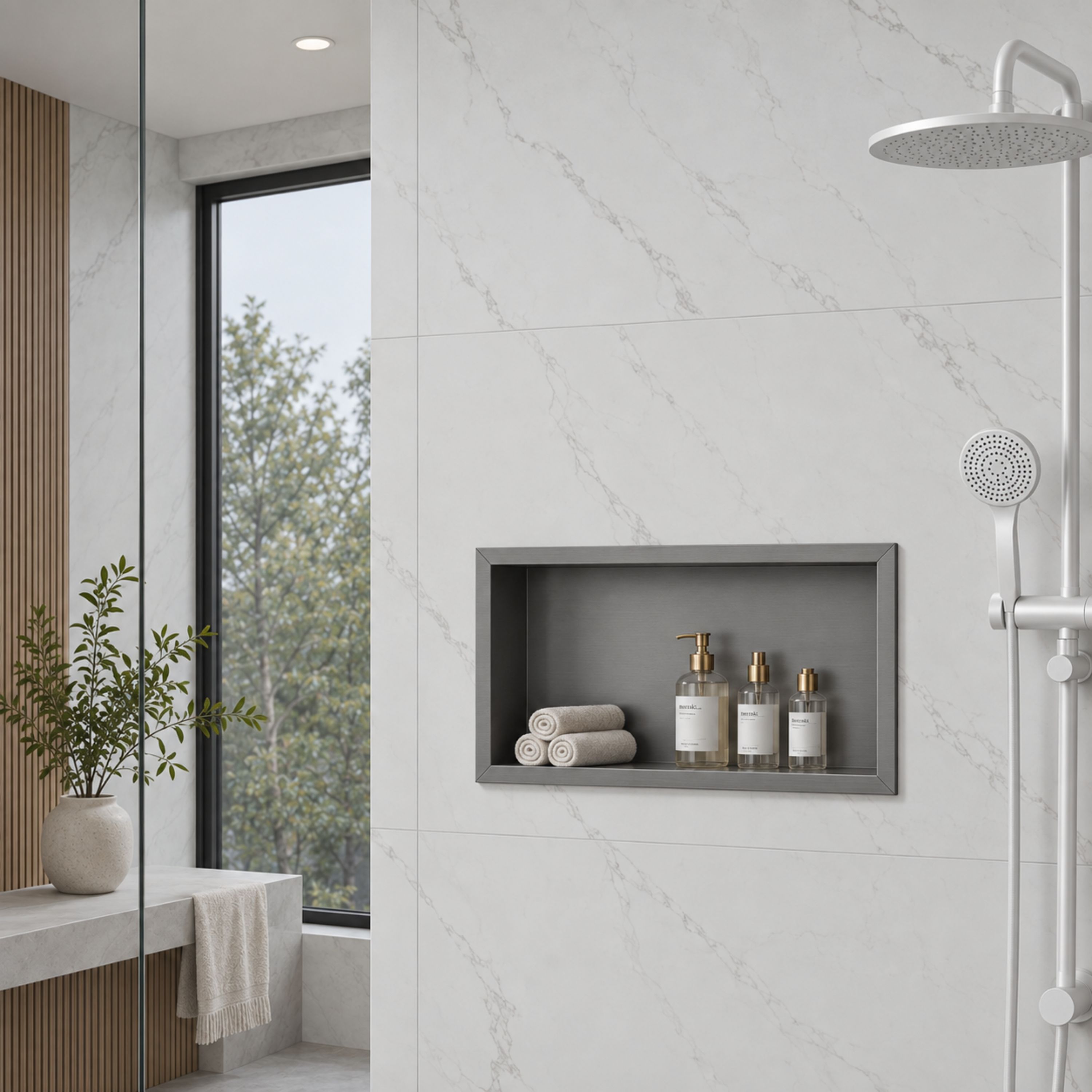 Velusian 30 in. W x 12 in. H x 4 in. D Waterproof Stainless Steel  Recessed Shower Niche Space Saving Storage Shelf in Gun Gray