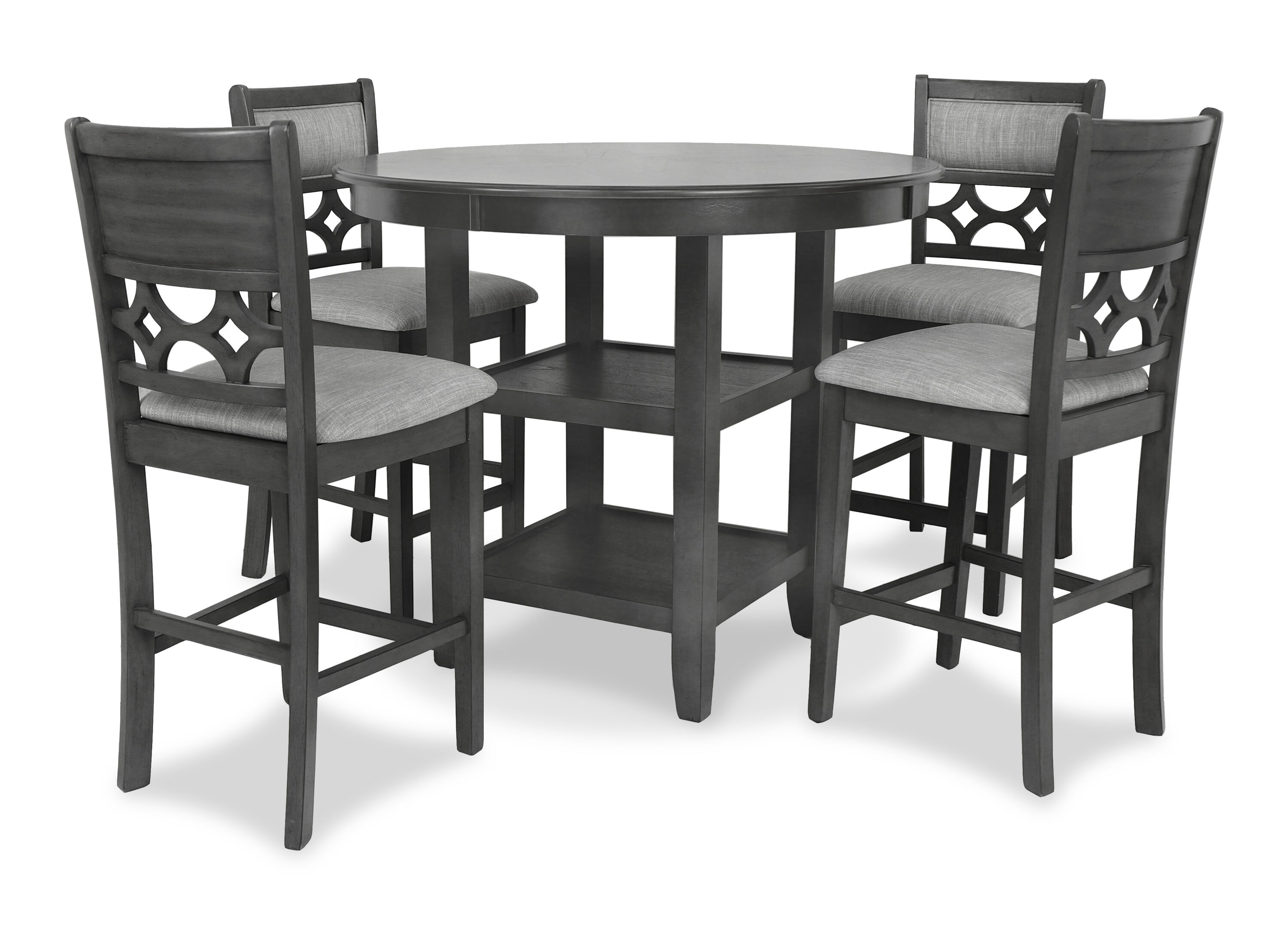 Contemporary 42" Round Gray Dining Set with 4 Padded Chairs