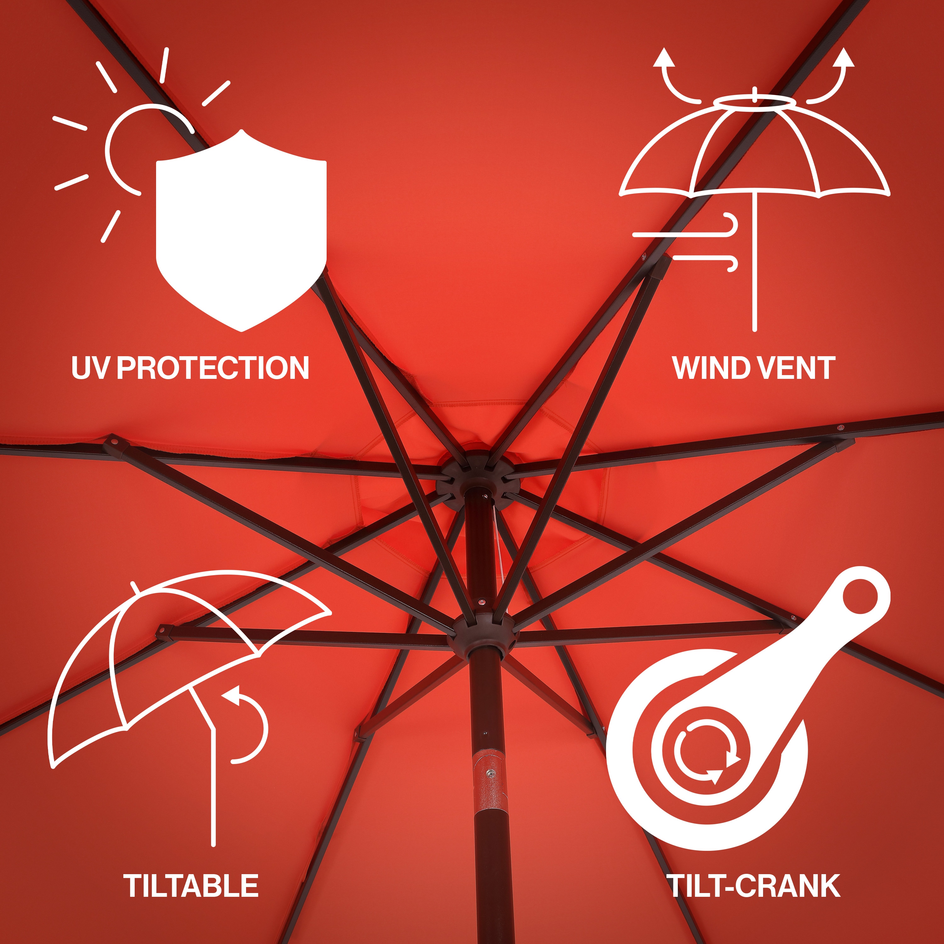 Coral Red 9 ft. Scalloped Fringe Patio Umbrella with Auto-Tilt