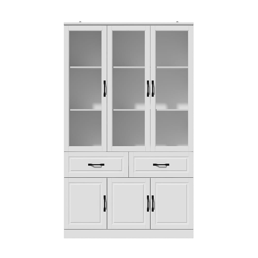 Homsee V-KF020384-01+02 Tall Bookcase Bookshelf with Storage Shelves Drawers 3 Glass Doors Wooden Display Storage Cabinet with 8 Compartments