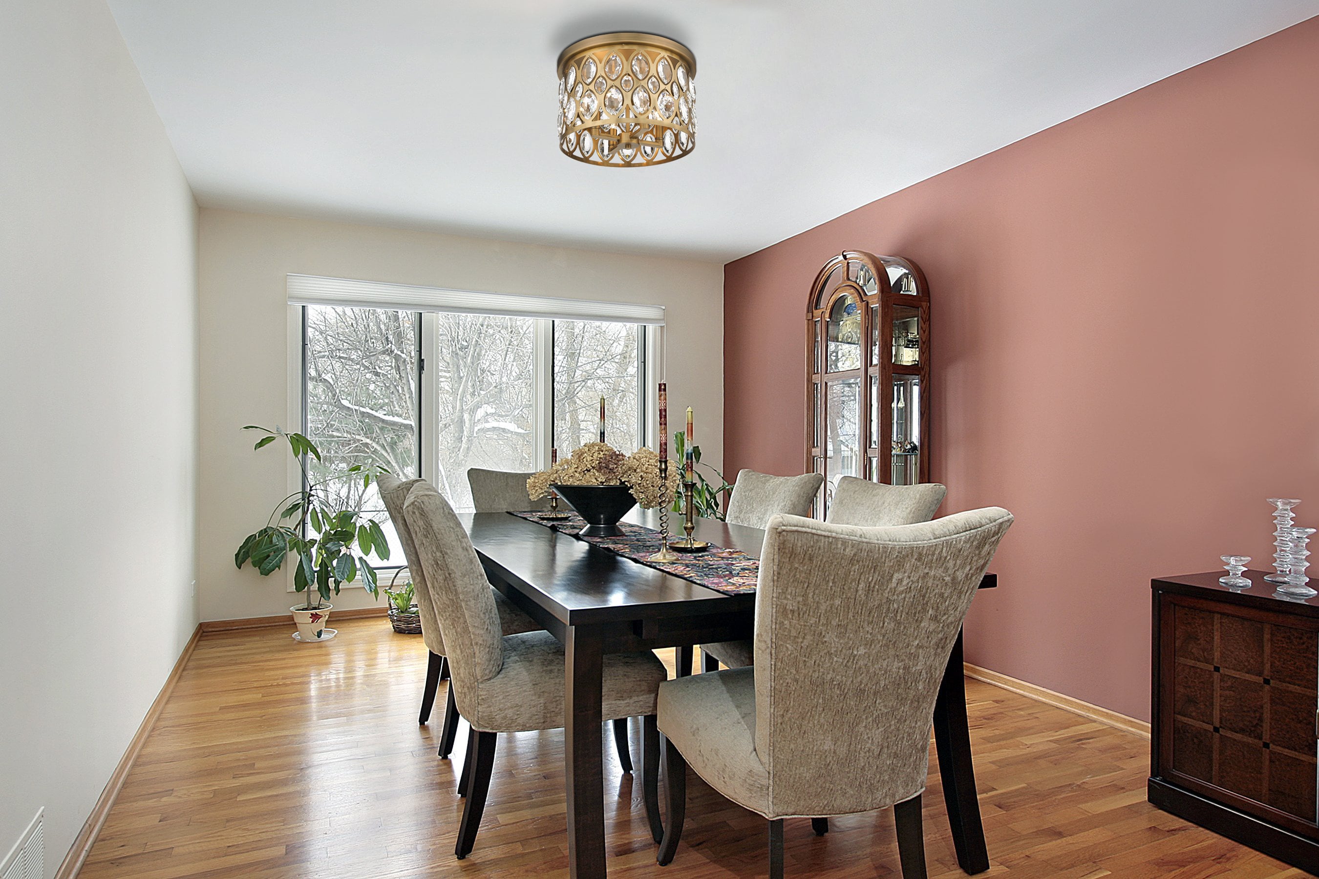 Heirloom Brass 15'' Crystal Accented Contemporary Flush Mount Light