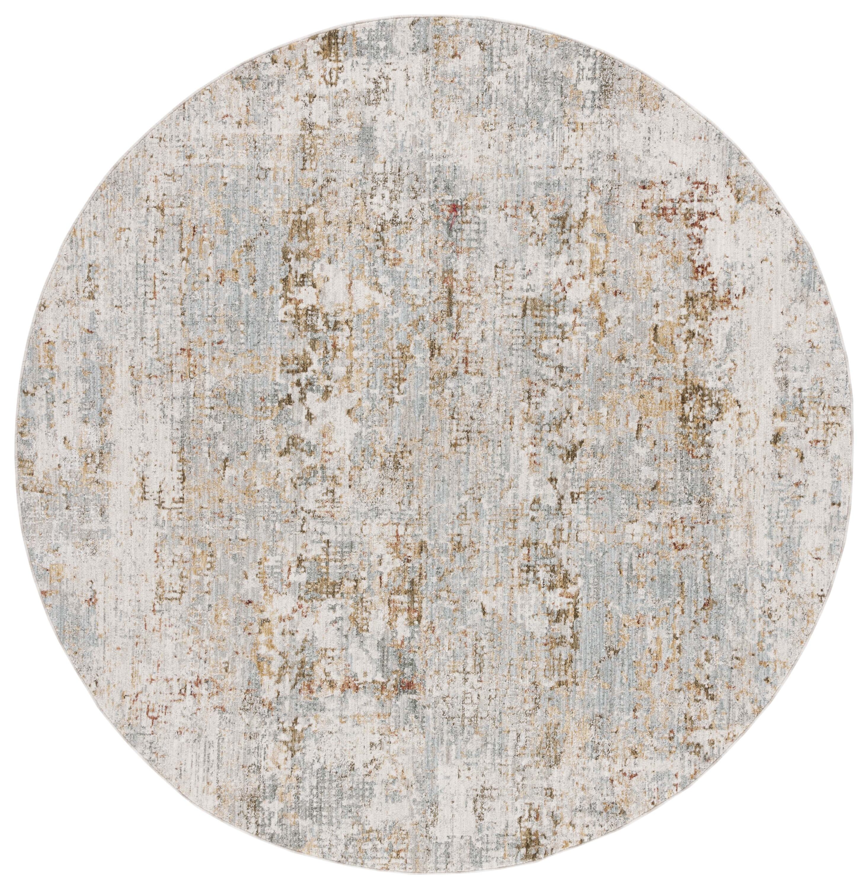 Adrianna Blue and Gold Round Synthetic Area Rug, 6'-7"