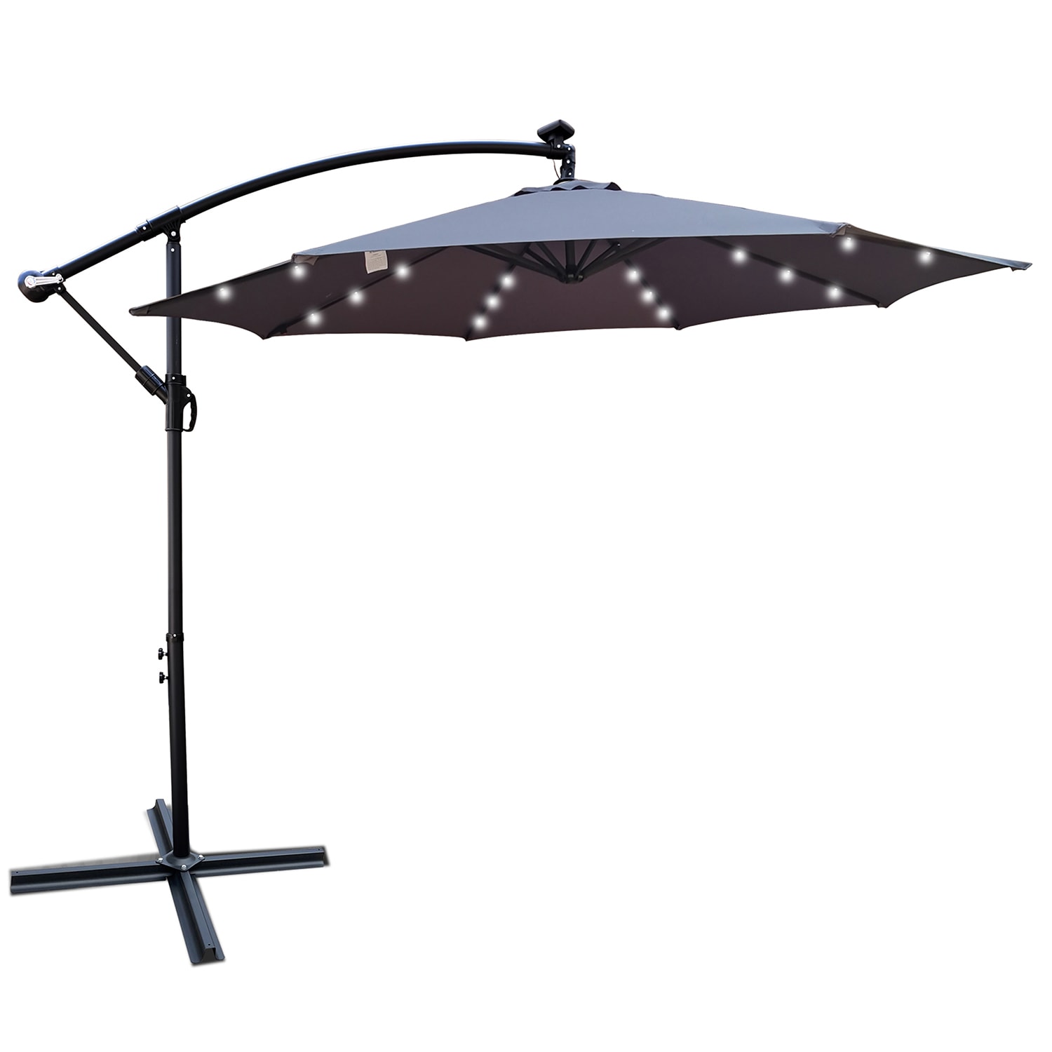 SINOFURN SYA810044RD 10-ft Steel Gray Cantilever Patio Umbrella with Lights