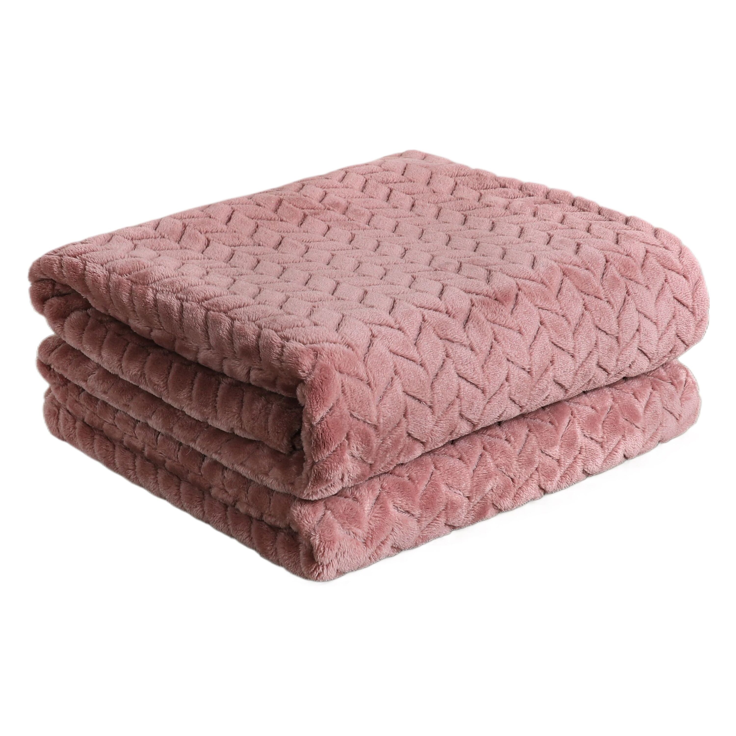 KATE AURORA Herringbone Shag Ultra Soft and Plush Accent Throw Blanket 50 in W x 60 in L Rose