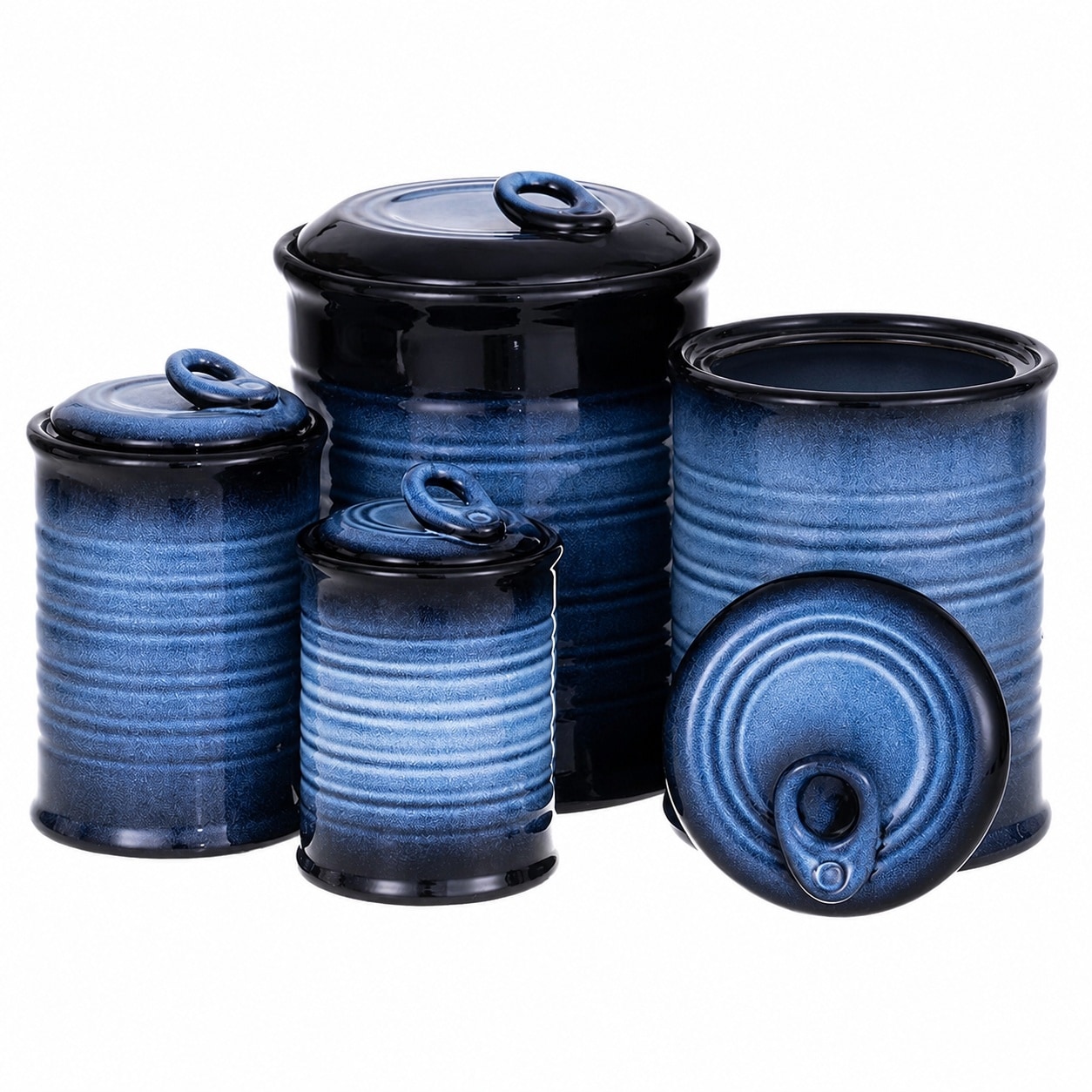 Etokfoks  4 Piece Ceramic Canister Set with Airtight Lid for Kitchen Counter Storage Blue and Black