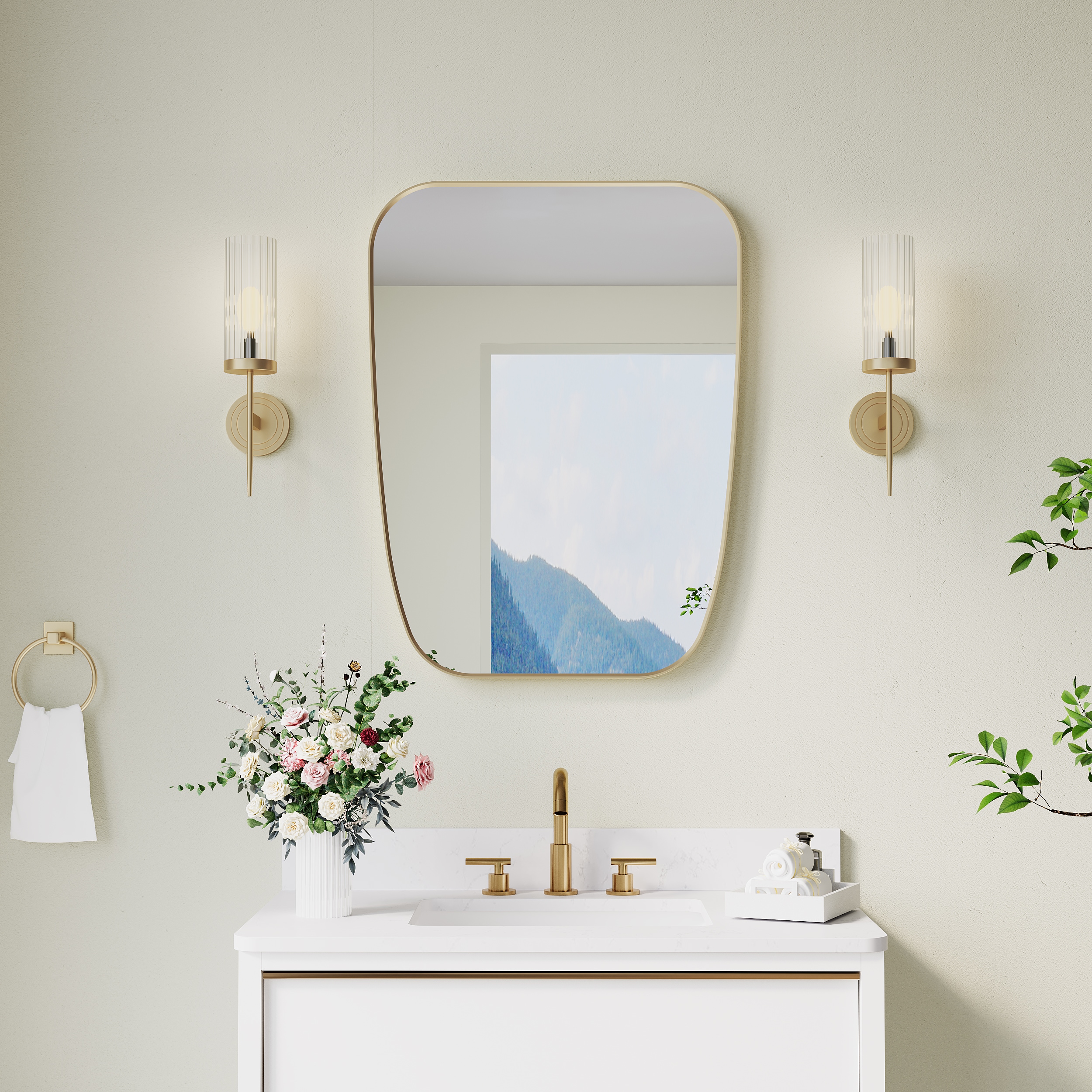 CALVON - 24-in W x 32-in H Irregular Gold Framed Wall Mirror