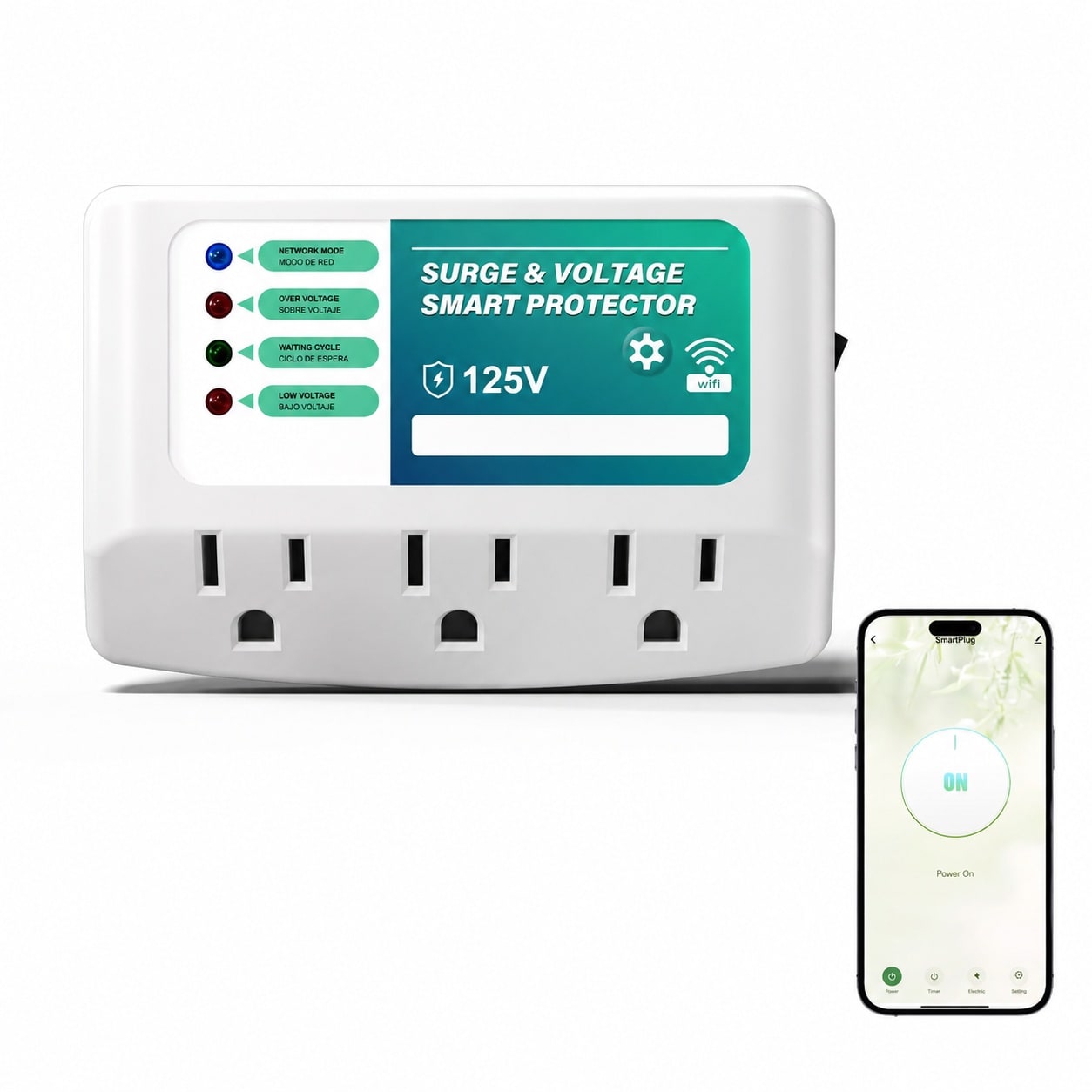 UUDULY  WiFi Smart Plug Three Outlet Surge Protector with Light Indicator App Control Energy Monitoring Wall Mount for Refrigerator TV PC 125V