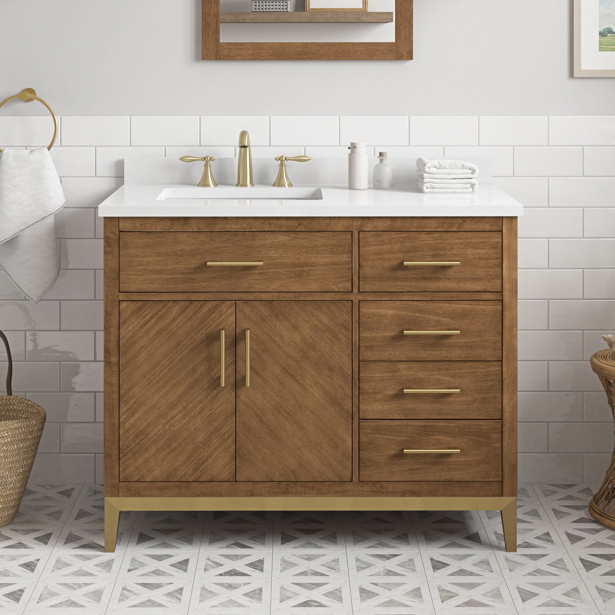 OVE Decors 15VVA-LUDO42-168 Diya 42-in Macchiato Undermount Single sink Bathroom Vanity with White Engineered marble Top