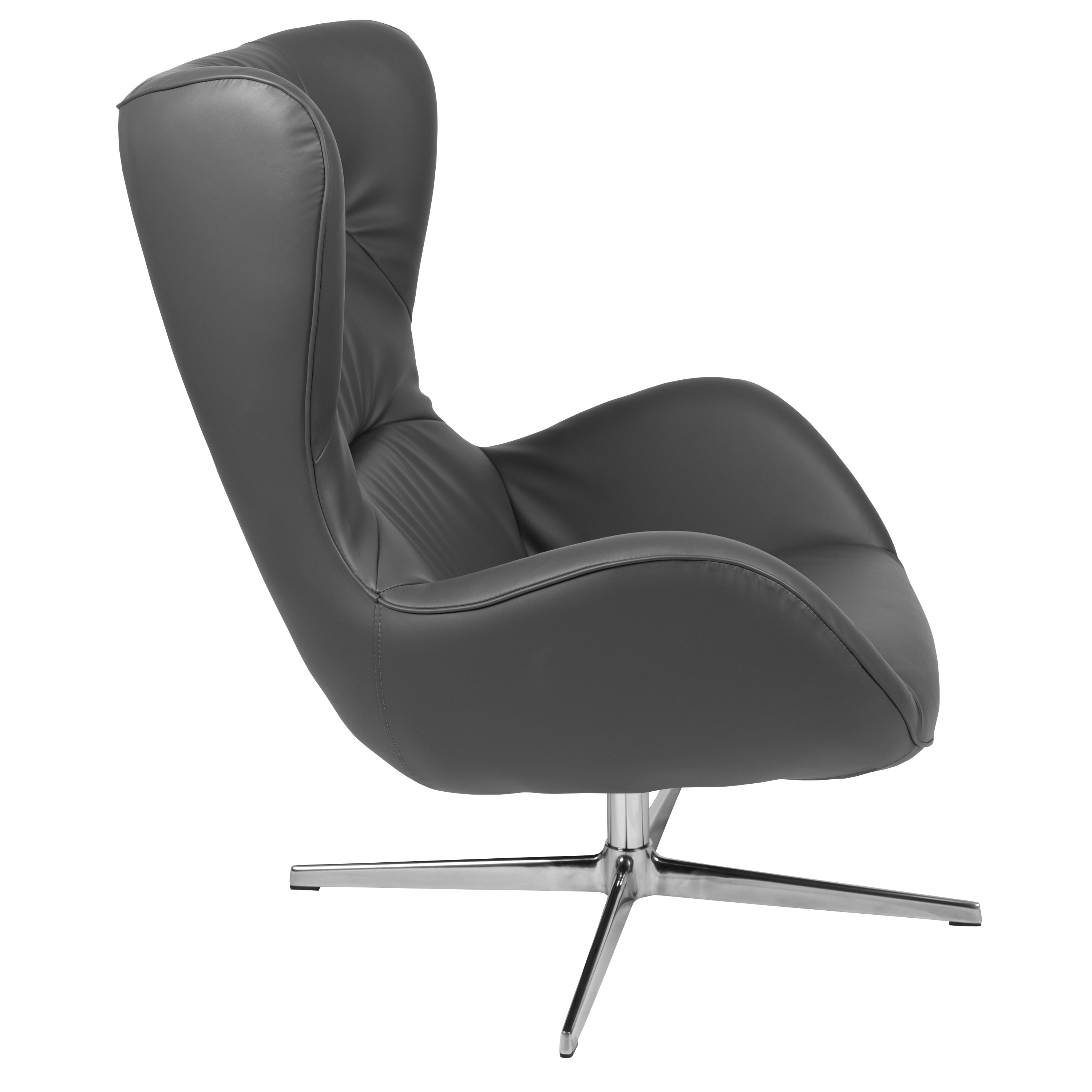 Sophisticated Gray LeatherSoft Swivel Wing Accent Chair