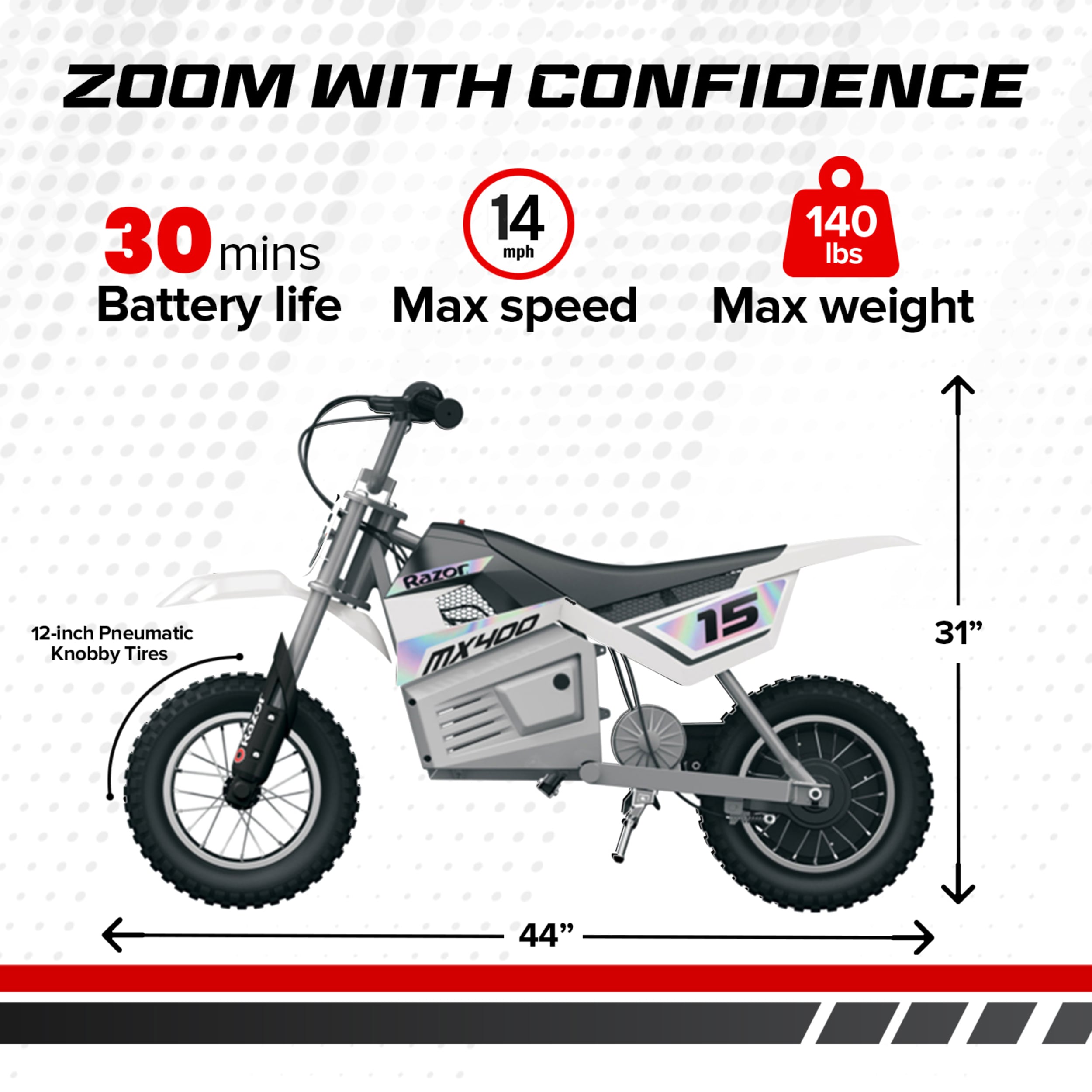 Razor Razor Mx400 Dirt Rocket 24V Electric Toy Motocross Motorcycle Dirt Bike White 82990 at Lowes