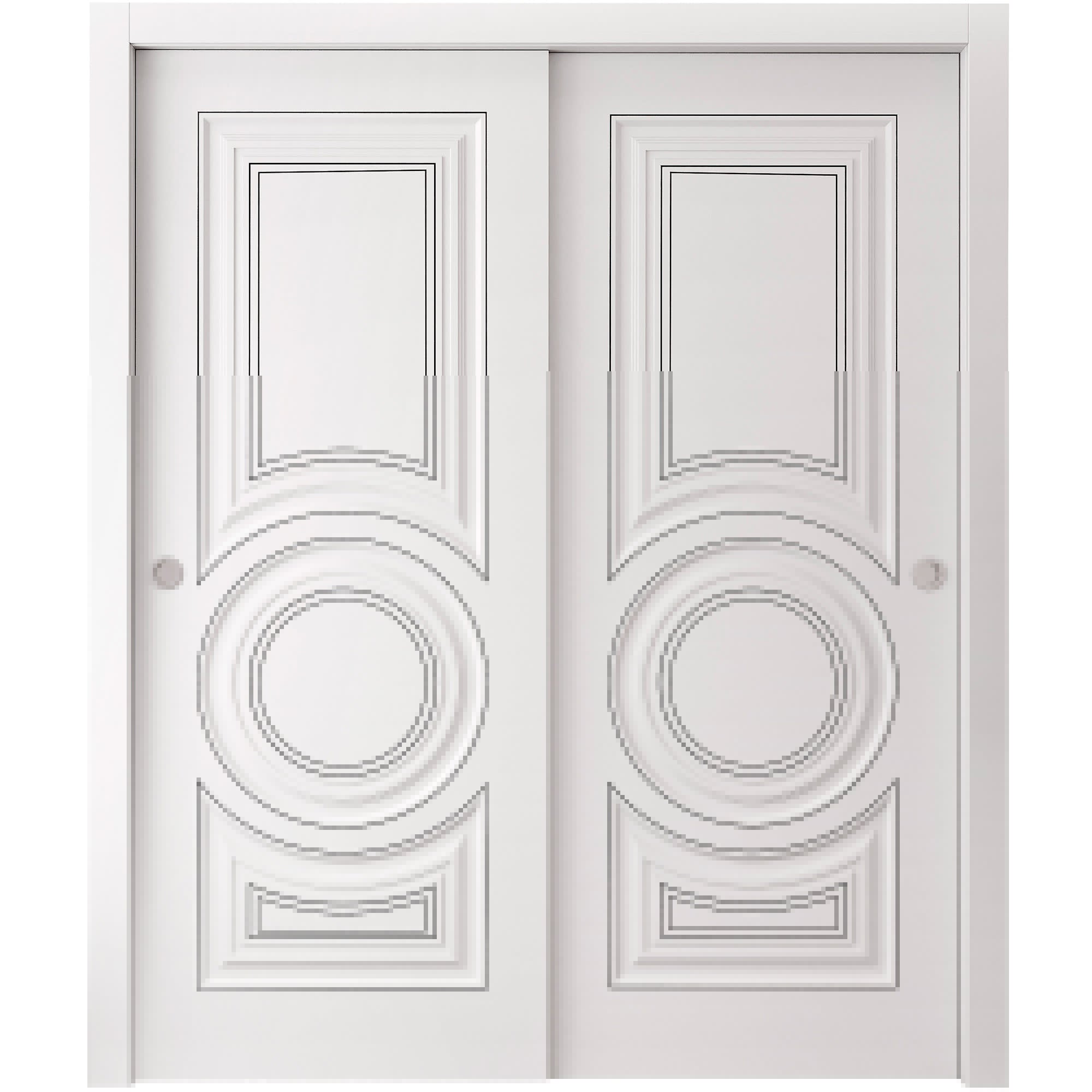 SARTODOORS - Sliding Closet Bypass Doors 60 x 84 inches - CLASSIC 5589 White Enamel - Rails Hardw...