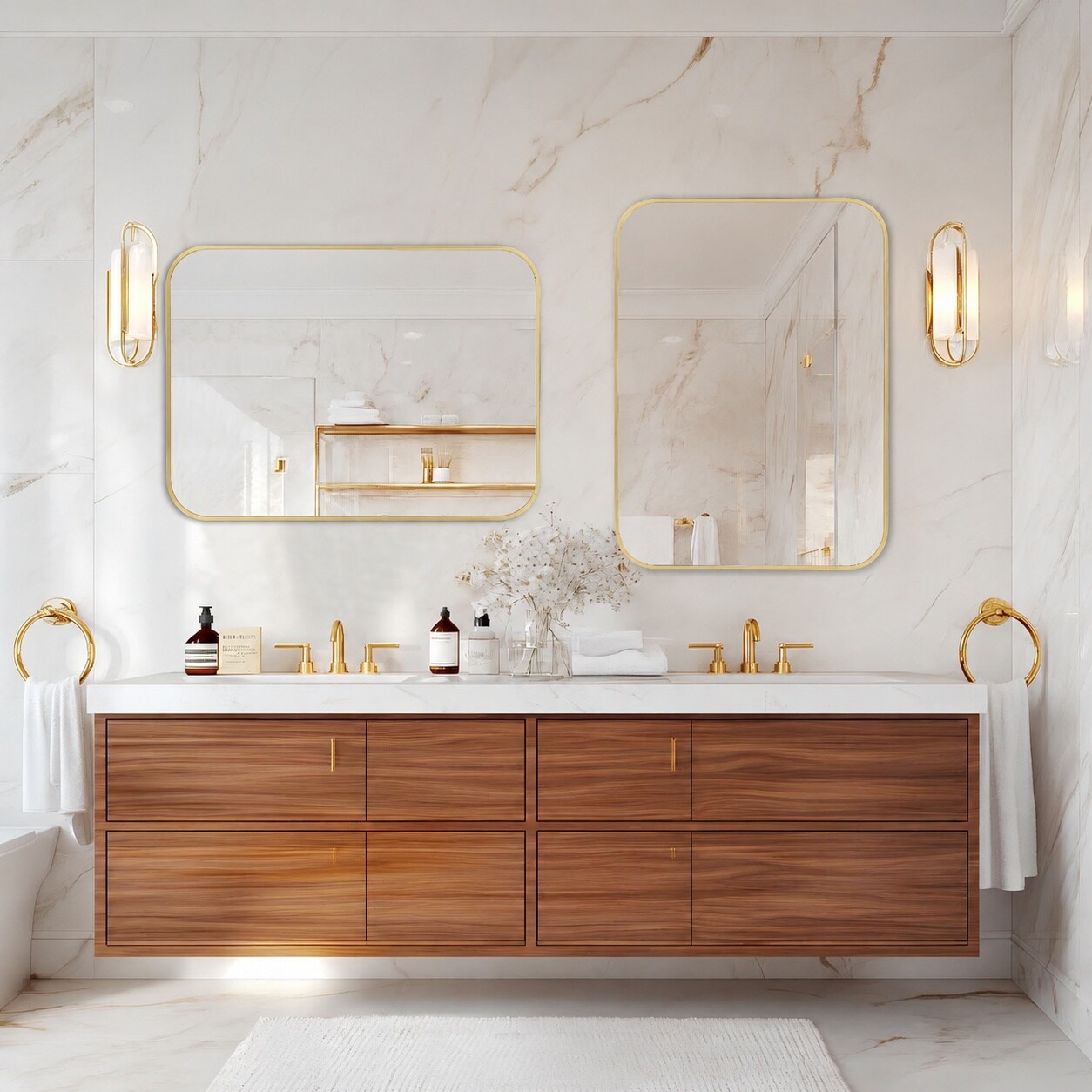 Aoibox 22 in W x 30 in H Brushed Gold Frameless Rectangle Wall Mirror ...