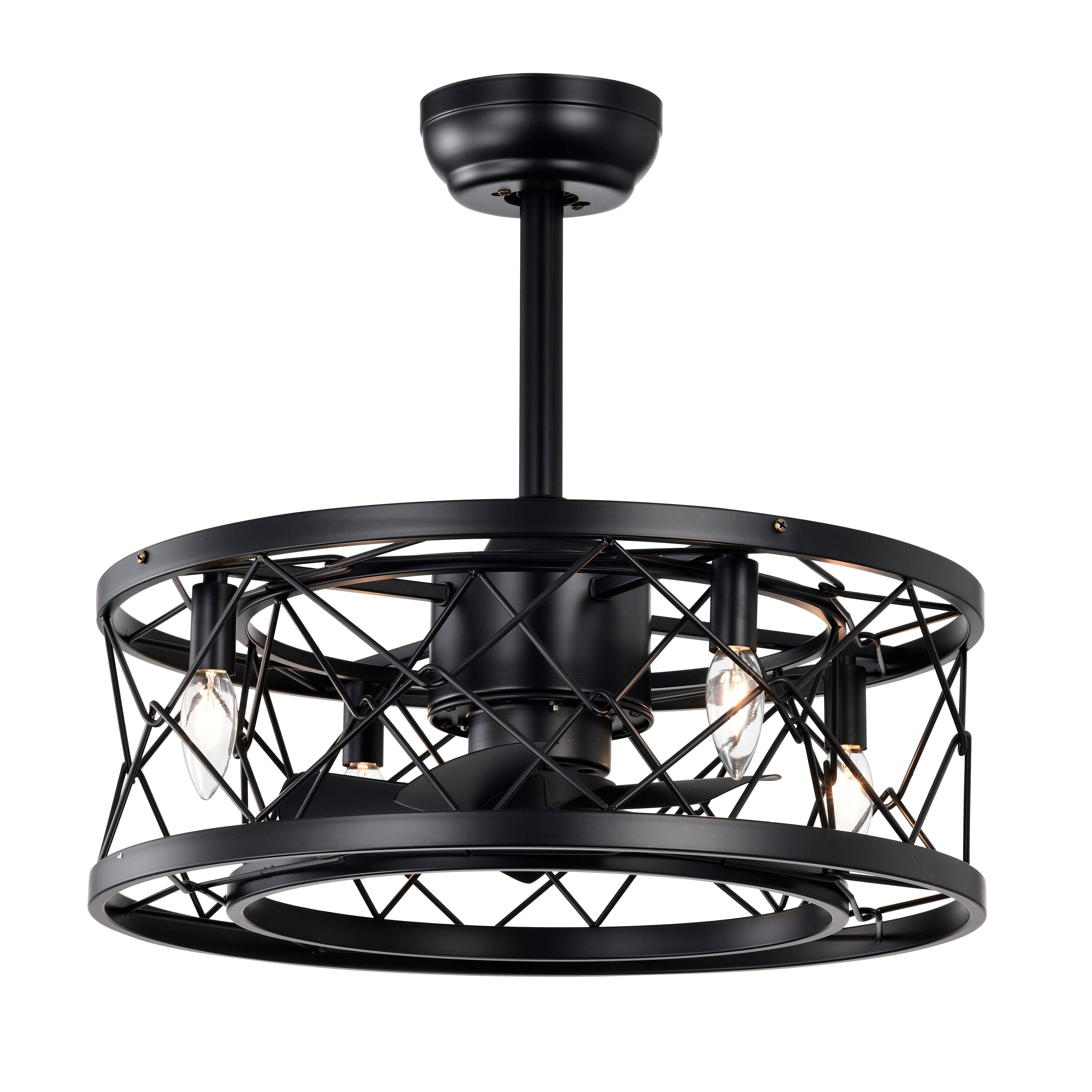 LTMATE LSHEM-3041-BL JAZAVA 20.47-in Black with Matte Blades Cage Ceiling Fan With Light and Remote ( 5 -Blade )