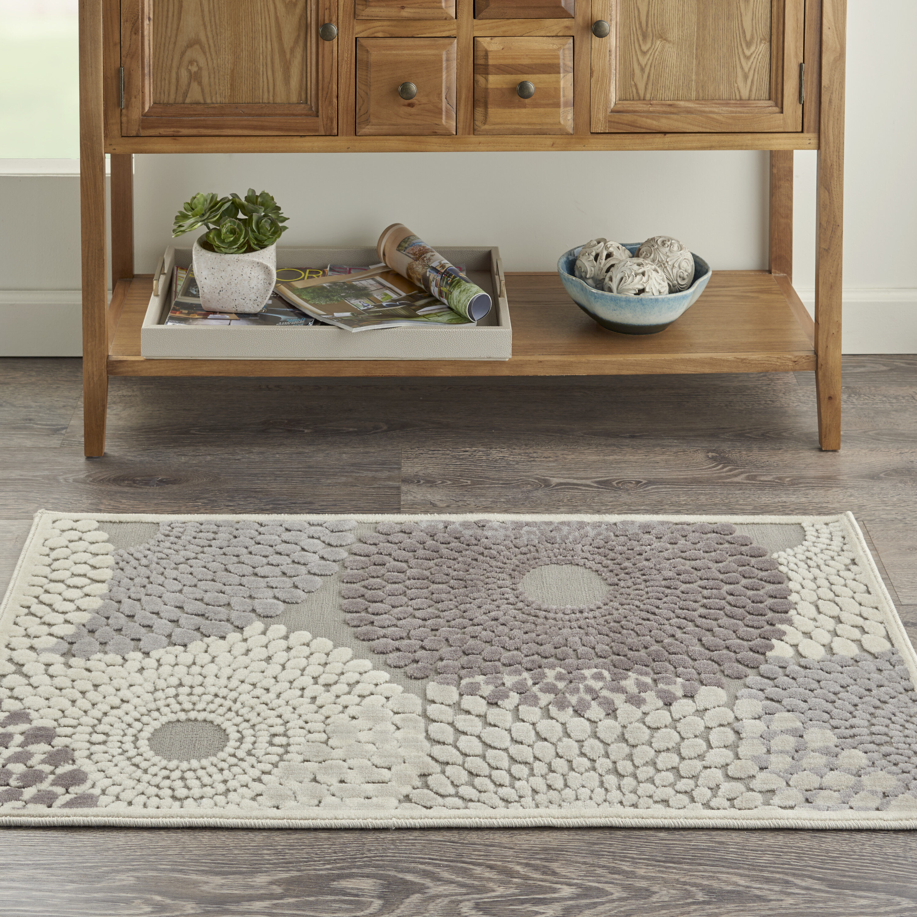 Nourison 11803 Graphic Illusions 2 x 4 (ft) Synthetic Gray Rectangular Indoor Abstract Area rug