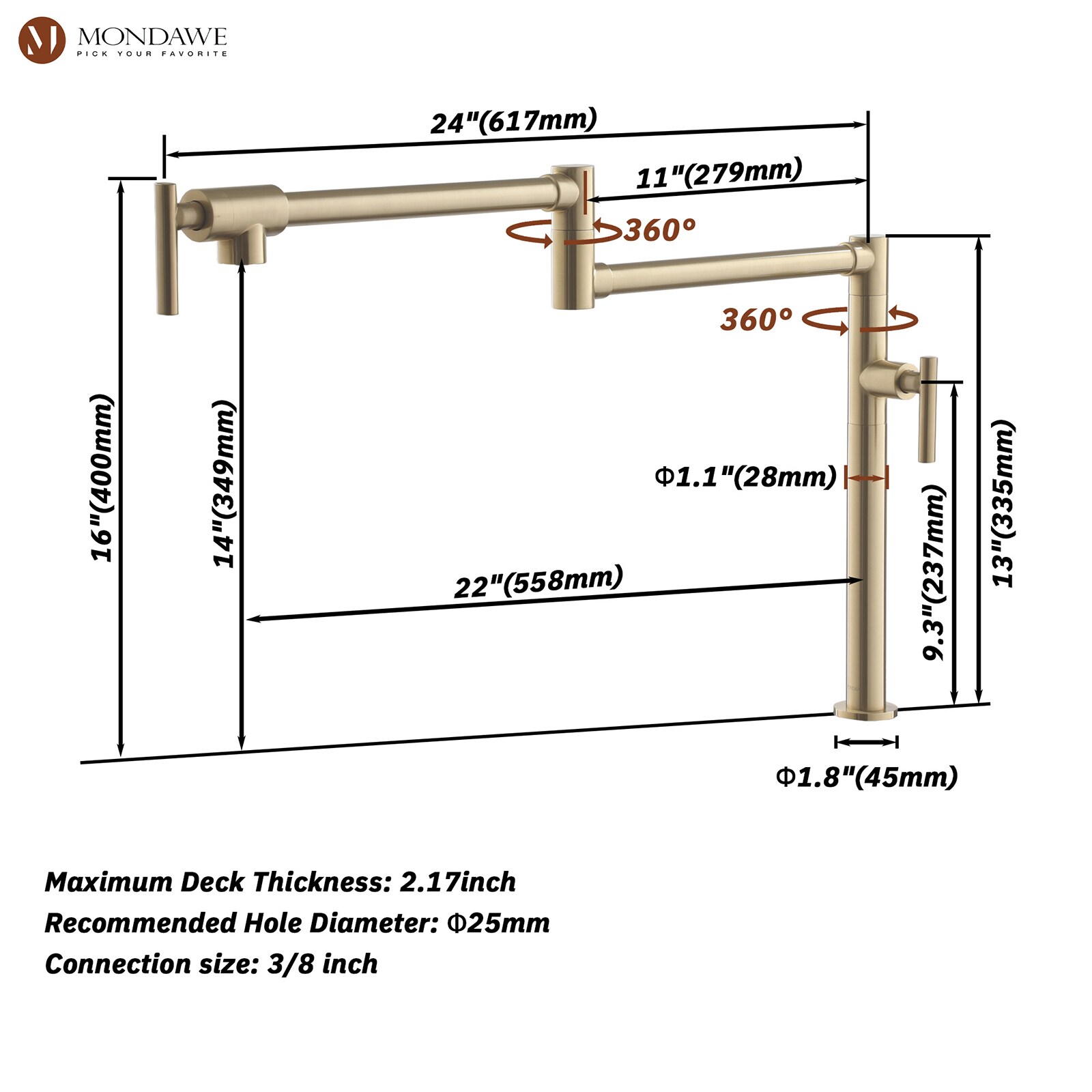 Mondawe MDT80199-GD Kitchen-Faucets - View #8