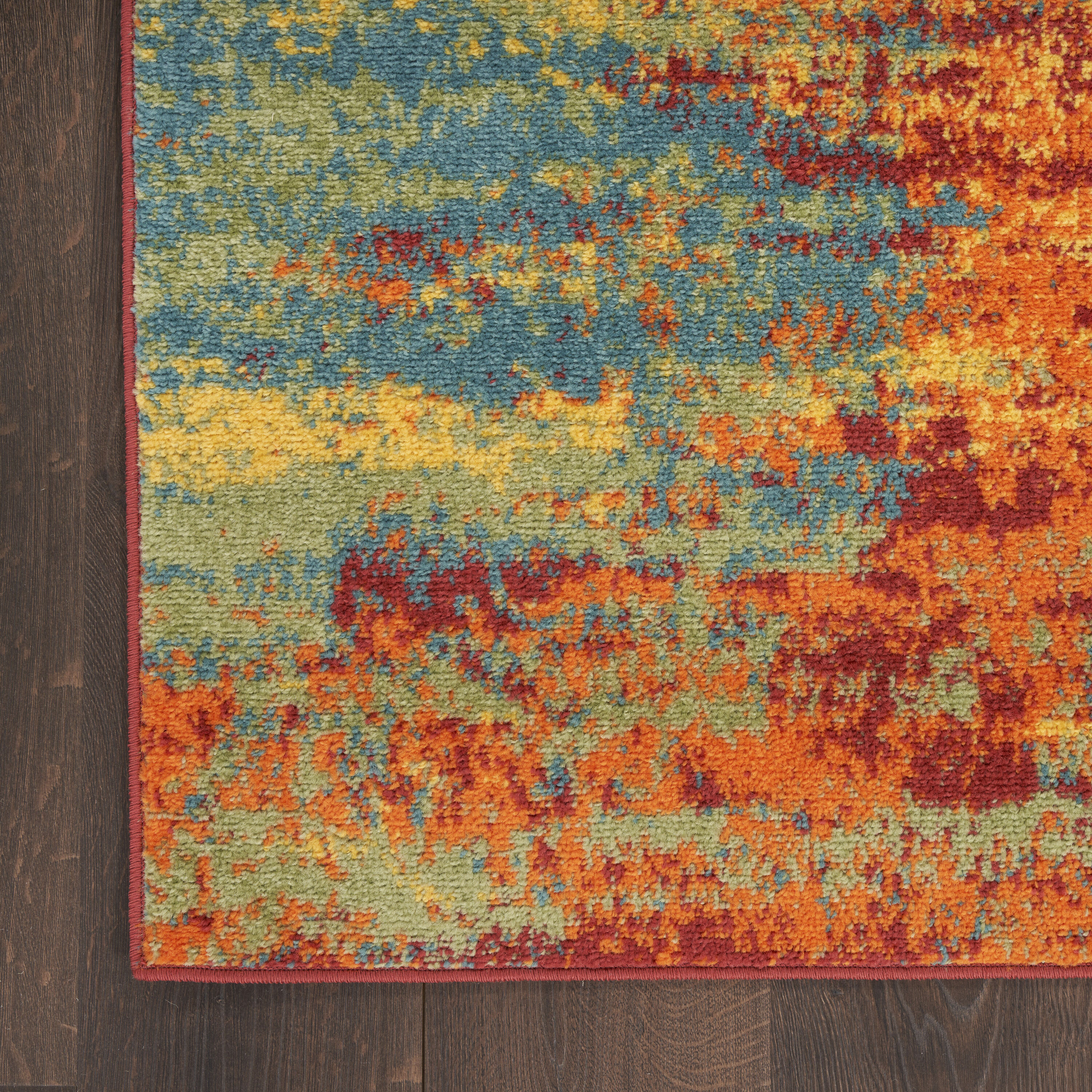Flame Red and Yellow Synthetic Runner Rug, 2' x 6'