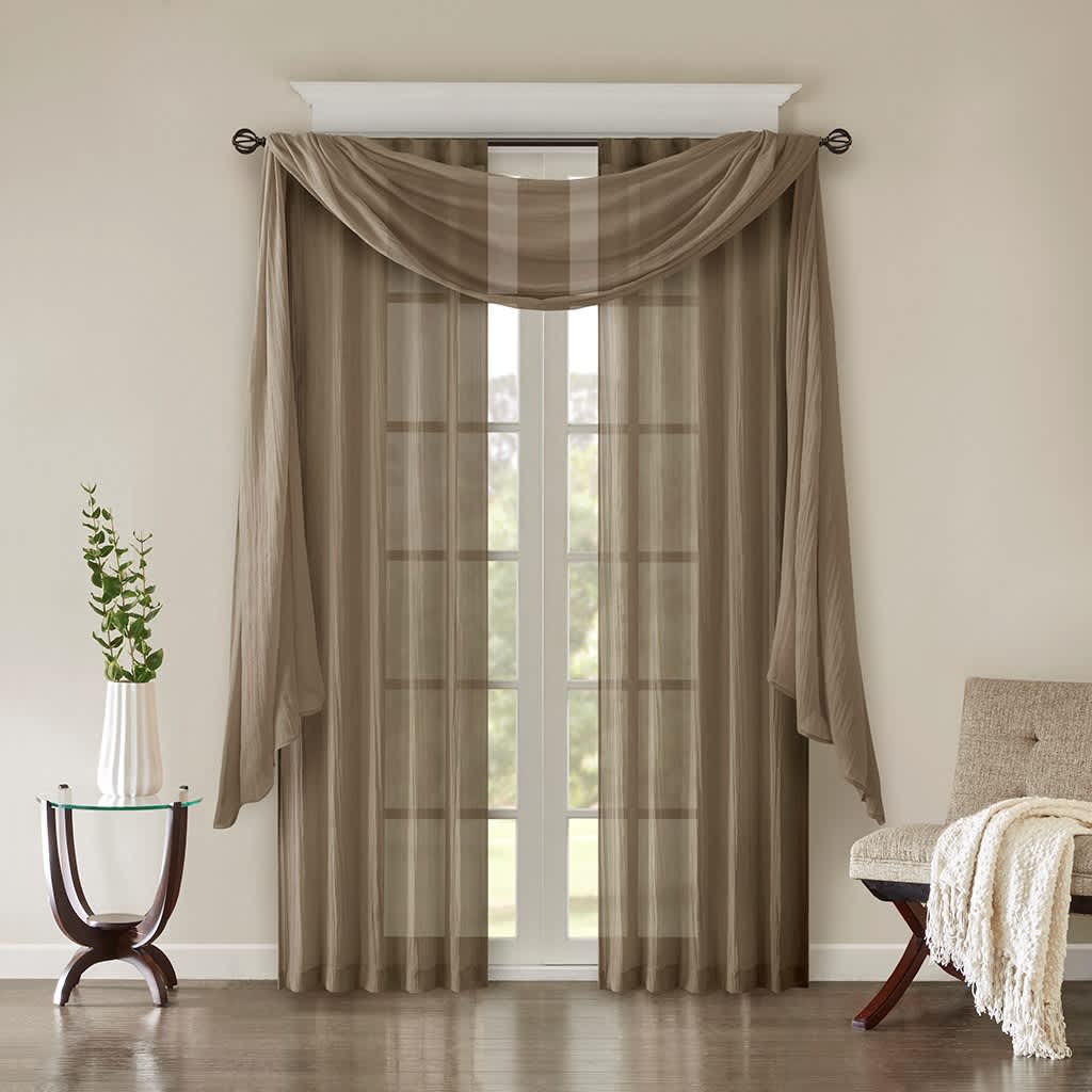 JUJABU 144-Inches Taupe Solid Crushed Scarf Sheer Curtain Panel #EBHD-24