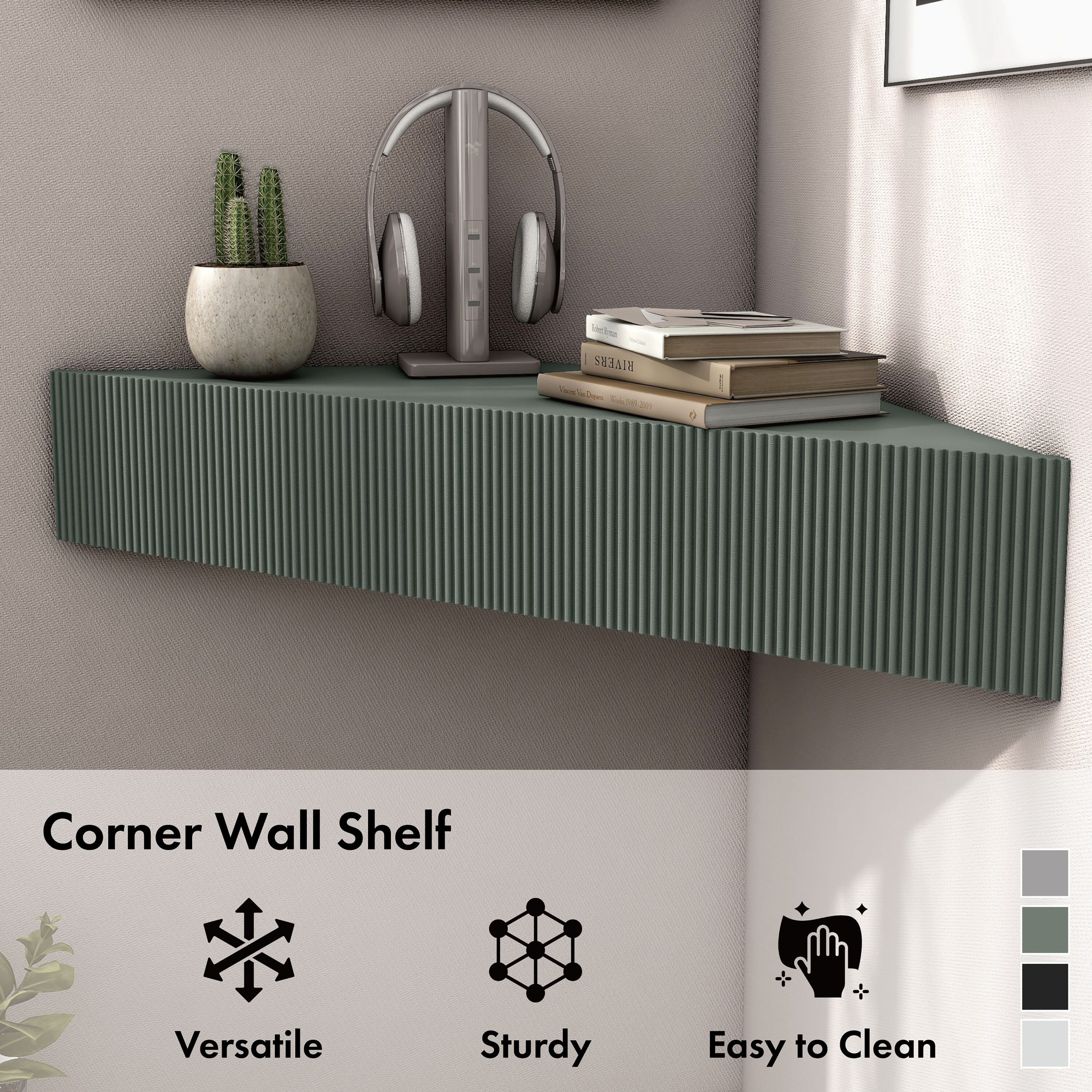 Emmeline Sage Green Composite Wood Corner Floating TV Stand