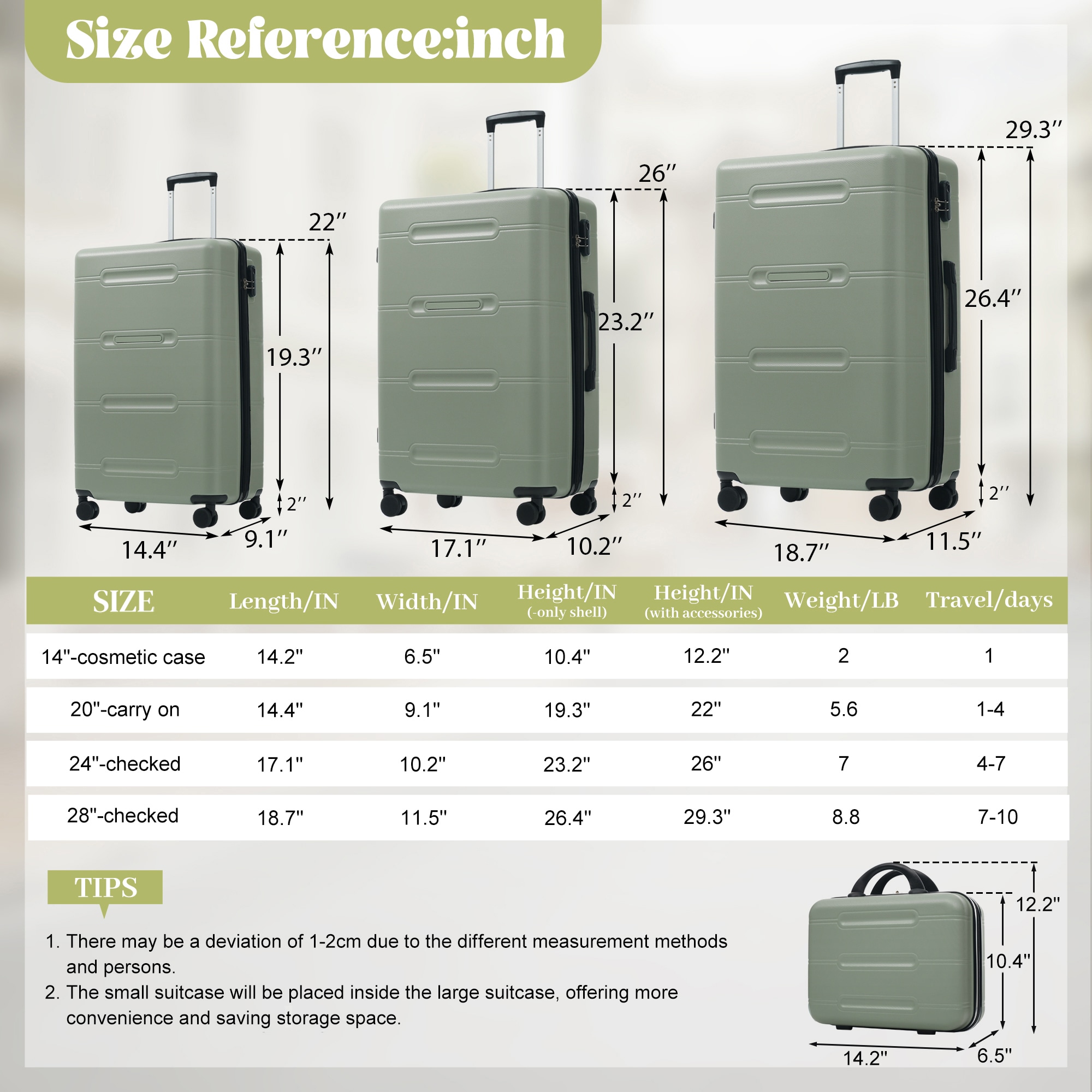 LOVMOR 14in20in24in28in 6 pcs ABS Spinner Wheel Luggage Set With ...