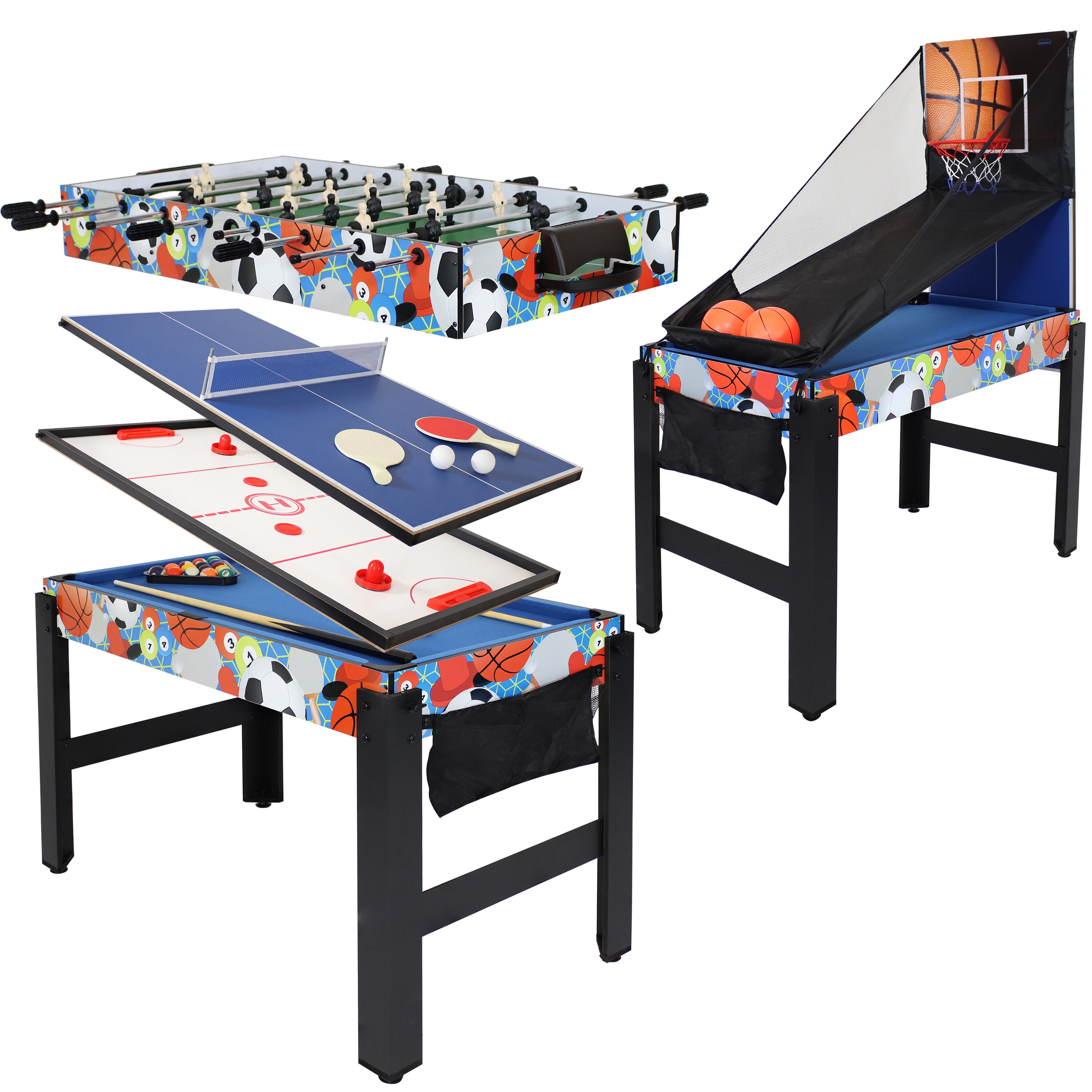 Sunnydaze Decor Versatile 5-in-1 Multi-Game Table with Billiards, Air  Hockey, Table Tennis, Foosball, and Basketball - Durable Construction,  Multiple Colors in the Multi-Game Tables department at