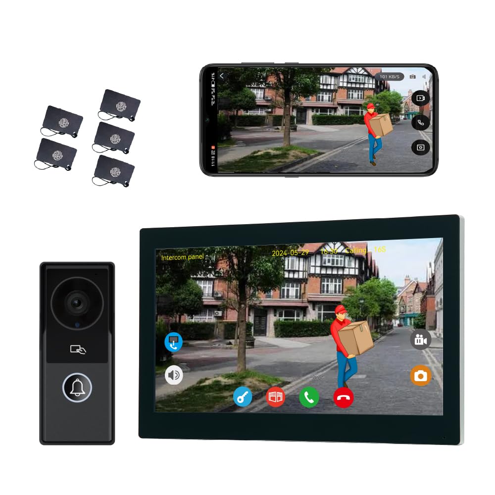 Adrinfly Wired 2MP HD Video Doorbell System with 10in Touch Screen Monitor WiFi Remote Unlock Motion Detection Two Way Talk IR Night Vision #LAD0819D305