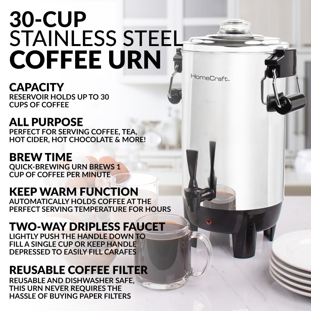 Waring 30 Cup Brushed Stainless Steel Coffee Urn - 17H